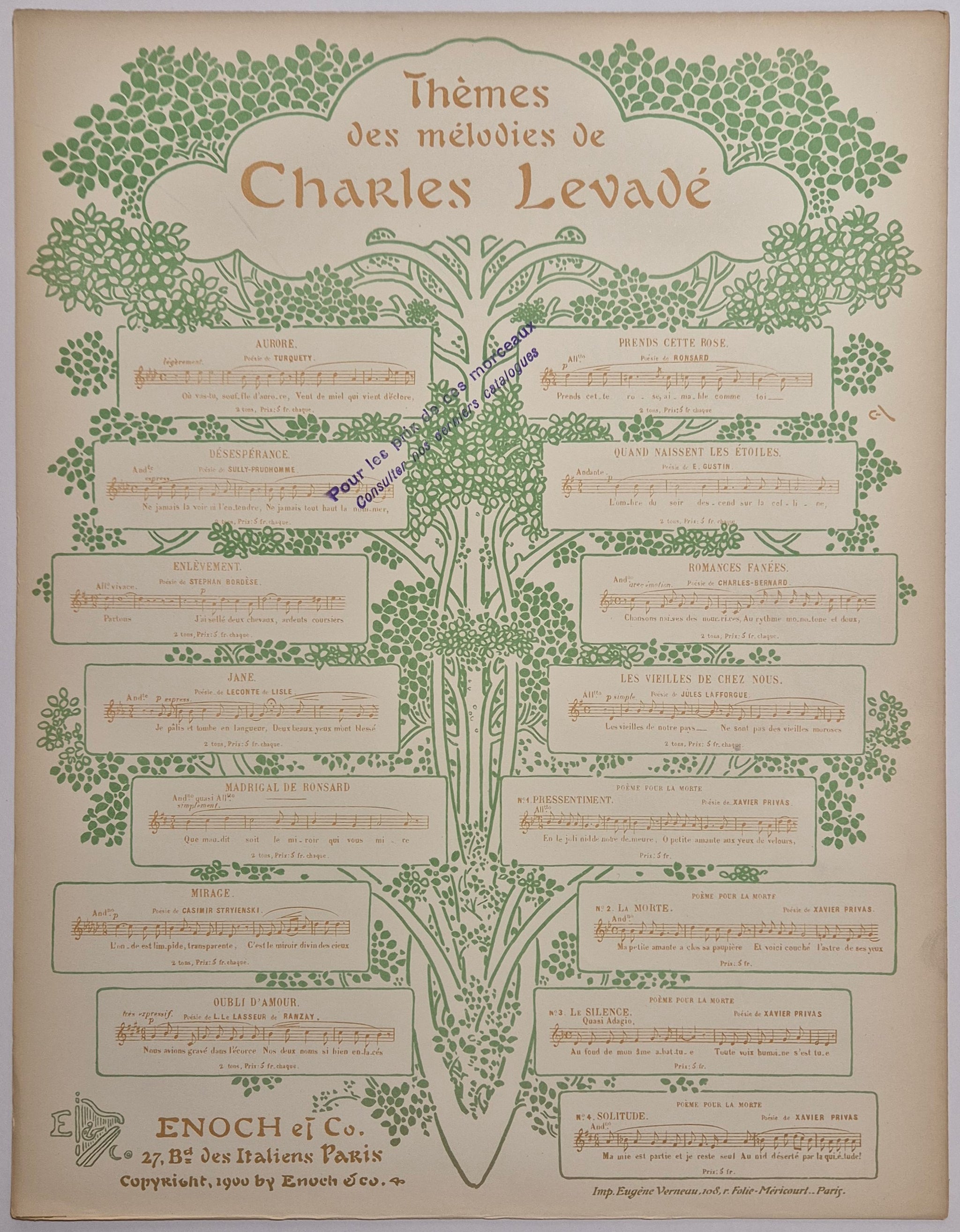 Oubli d'amour. Poésie de L. Le Lasseur de Ranzay.