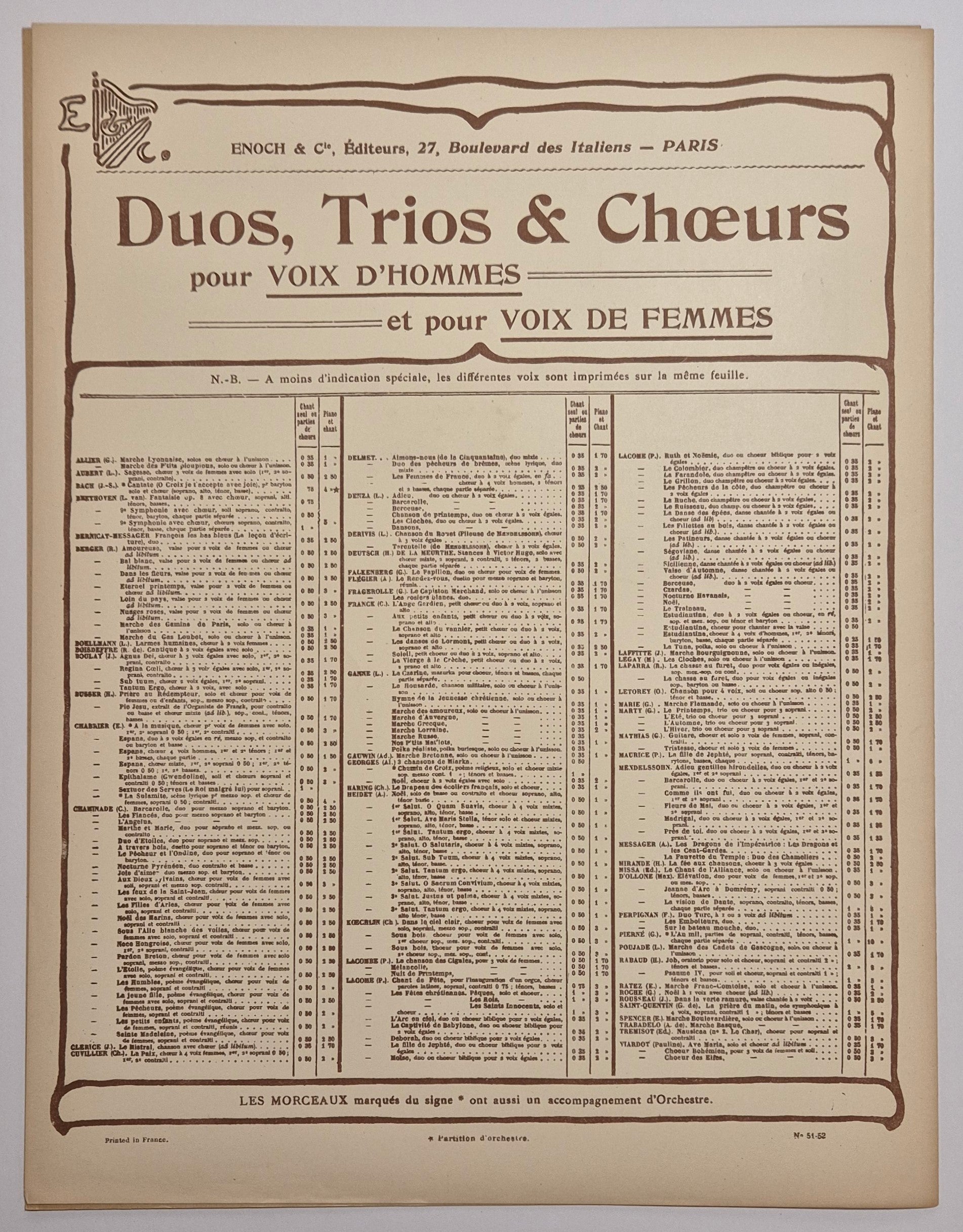 Romances sans paroles, transcrites et arrangées pour Chœurs par Louis Derivis (n°1, Barcarolle vénitienne).