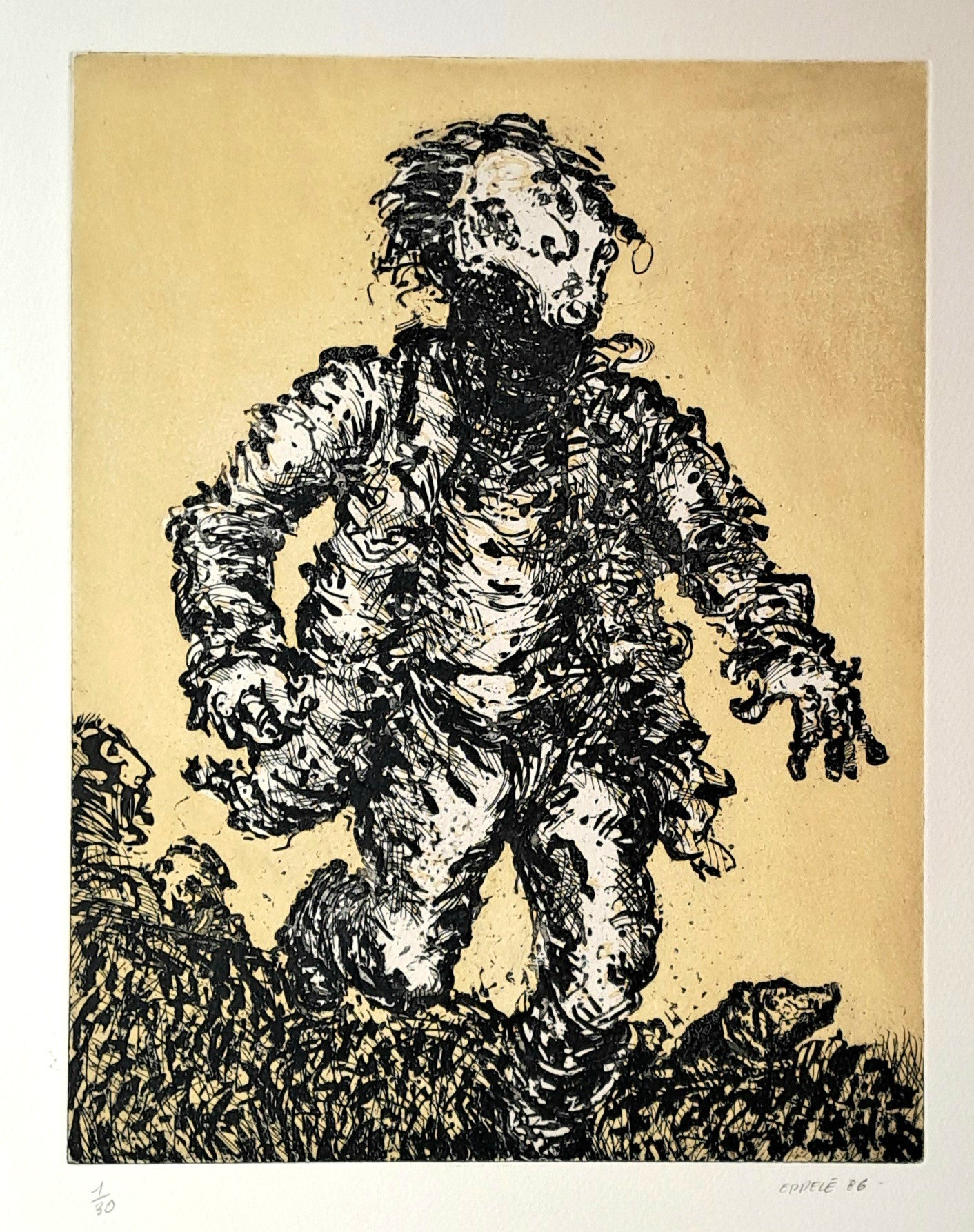 EPPELÉ Gérard. L'homme qui court. Gravure en couleurs, signée.