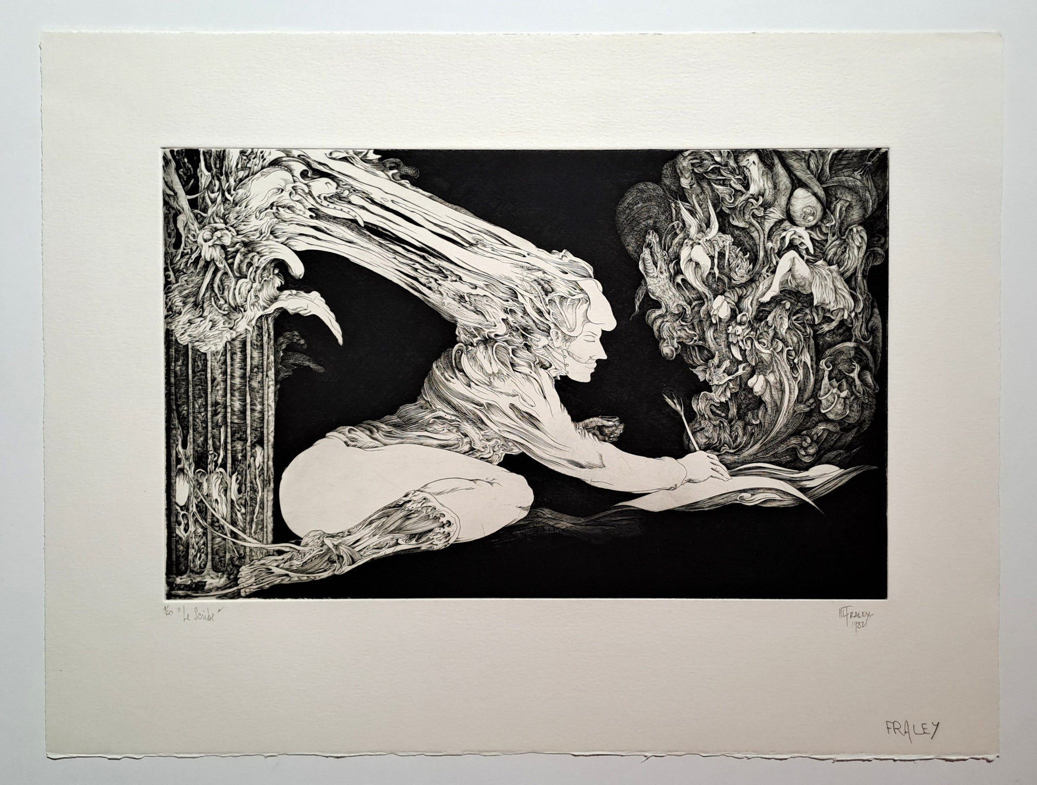 FRALEY Miguel. Le scribe. Gravure signée.