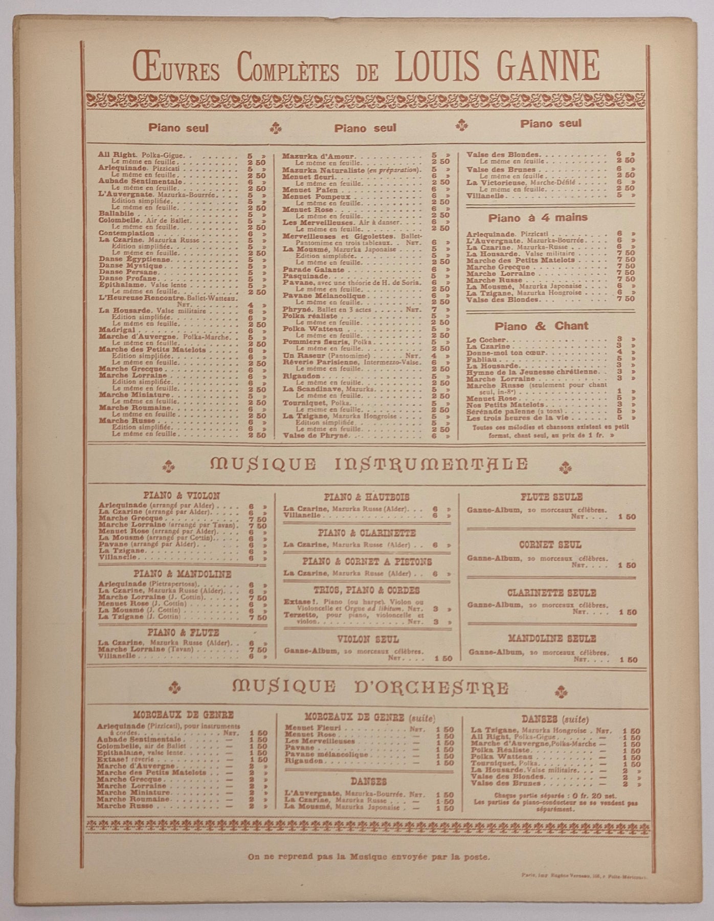 Mélodies (n°8 : Refrain printanier).