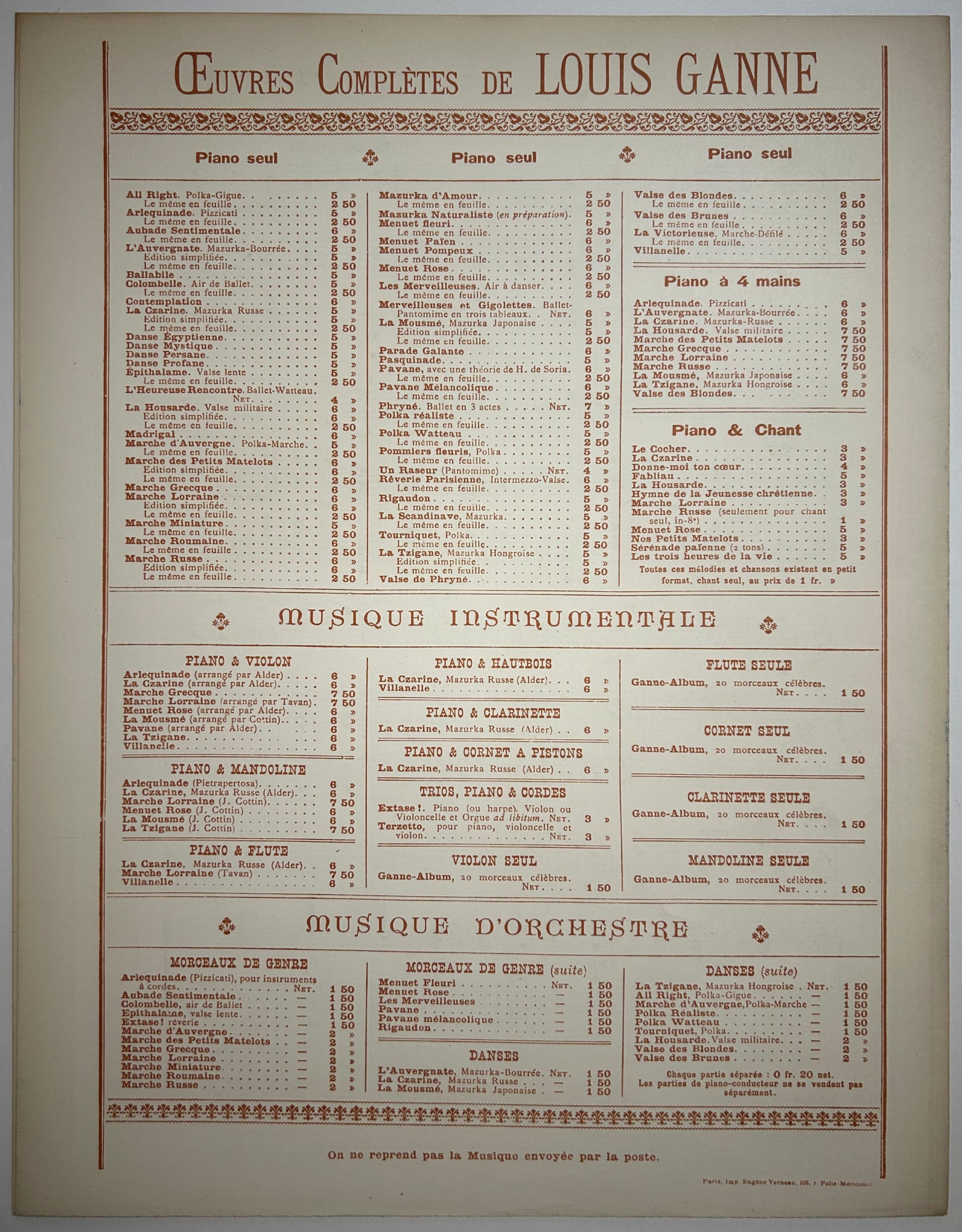 Mélodies (n°8 : Refrain printanier).