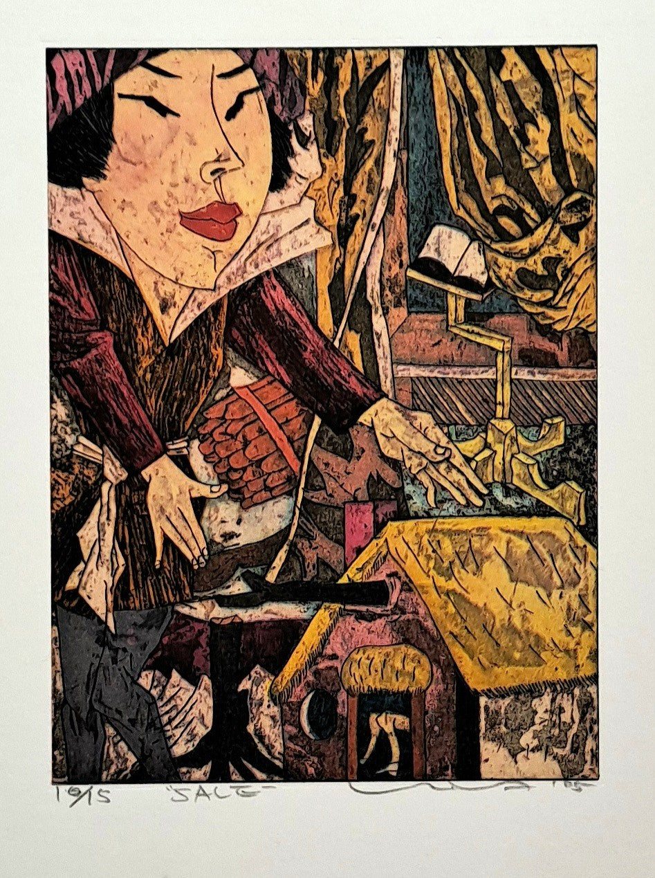 HIRATSUKA Yuji. Sale. Estampe en couleurs signée.