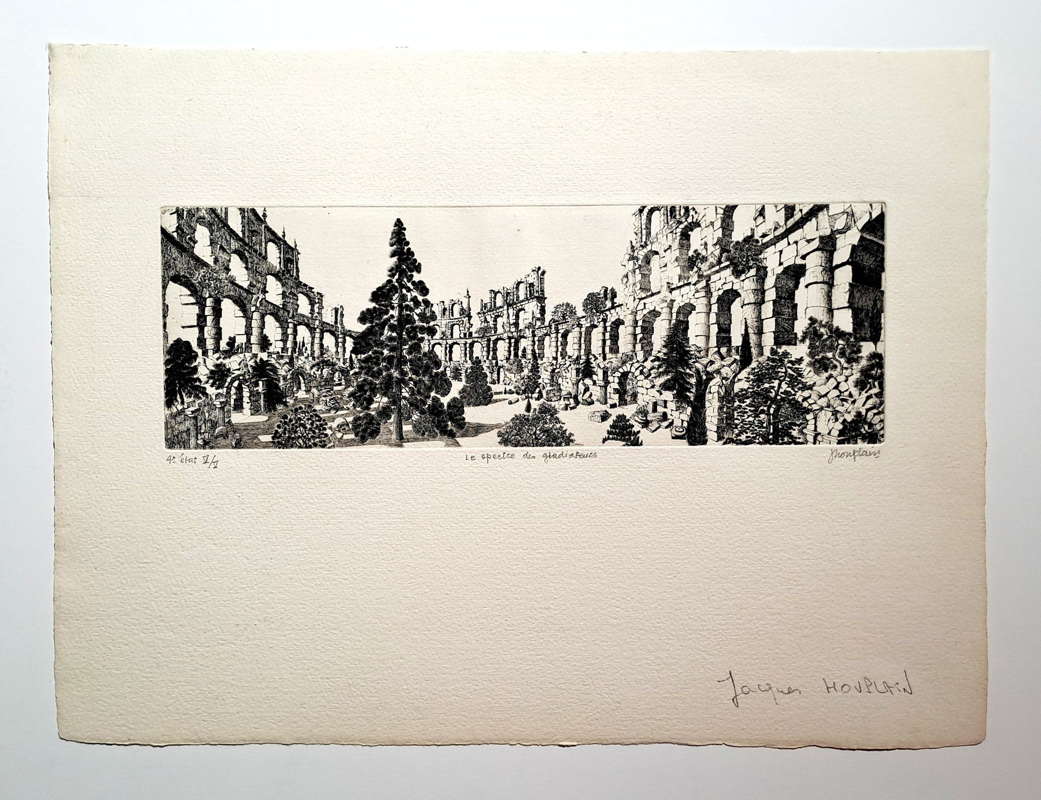 HOUPLAIN Jacques. Le spectre des gladiateurs. Gravure signée.