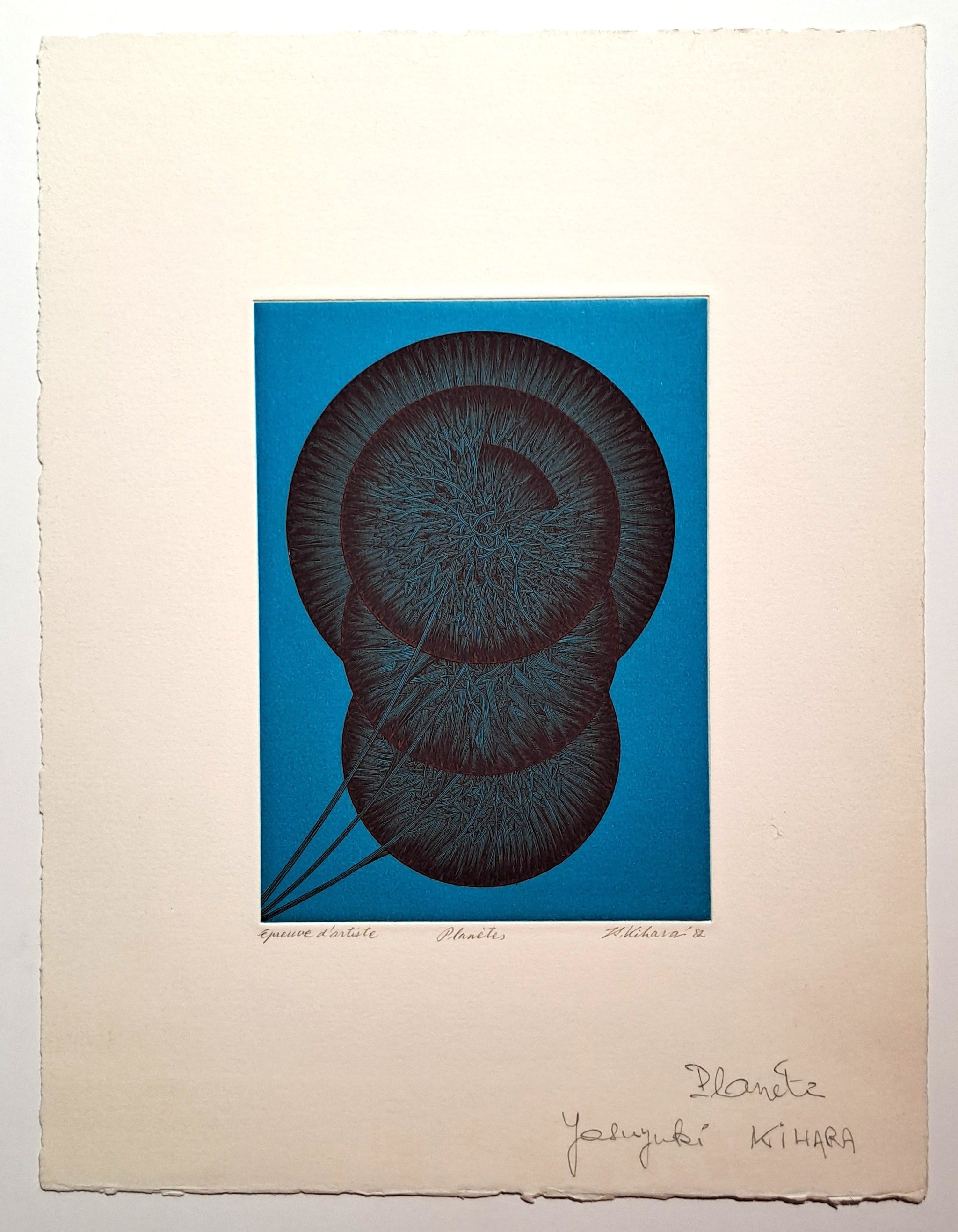 KIHARA Yasuyuki. Planètes. Gravure en couleurs signée.