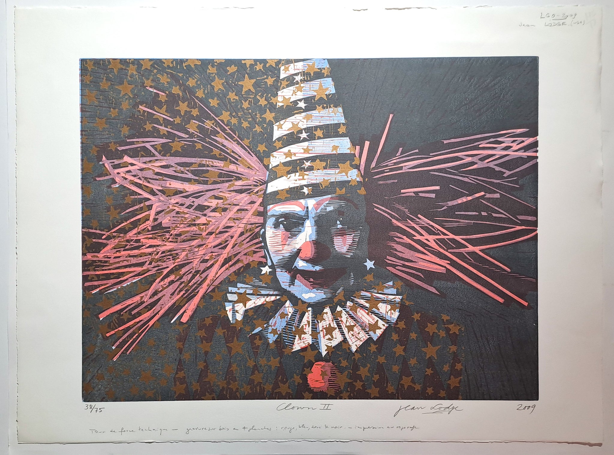 LODGE Jean. Clown. Estampe en couleurs, signée.