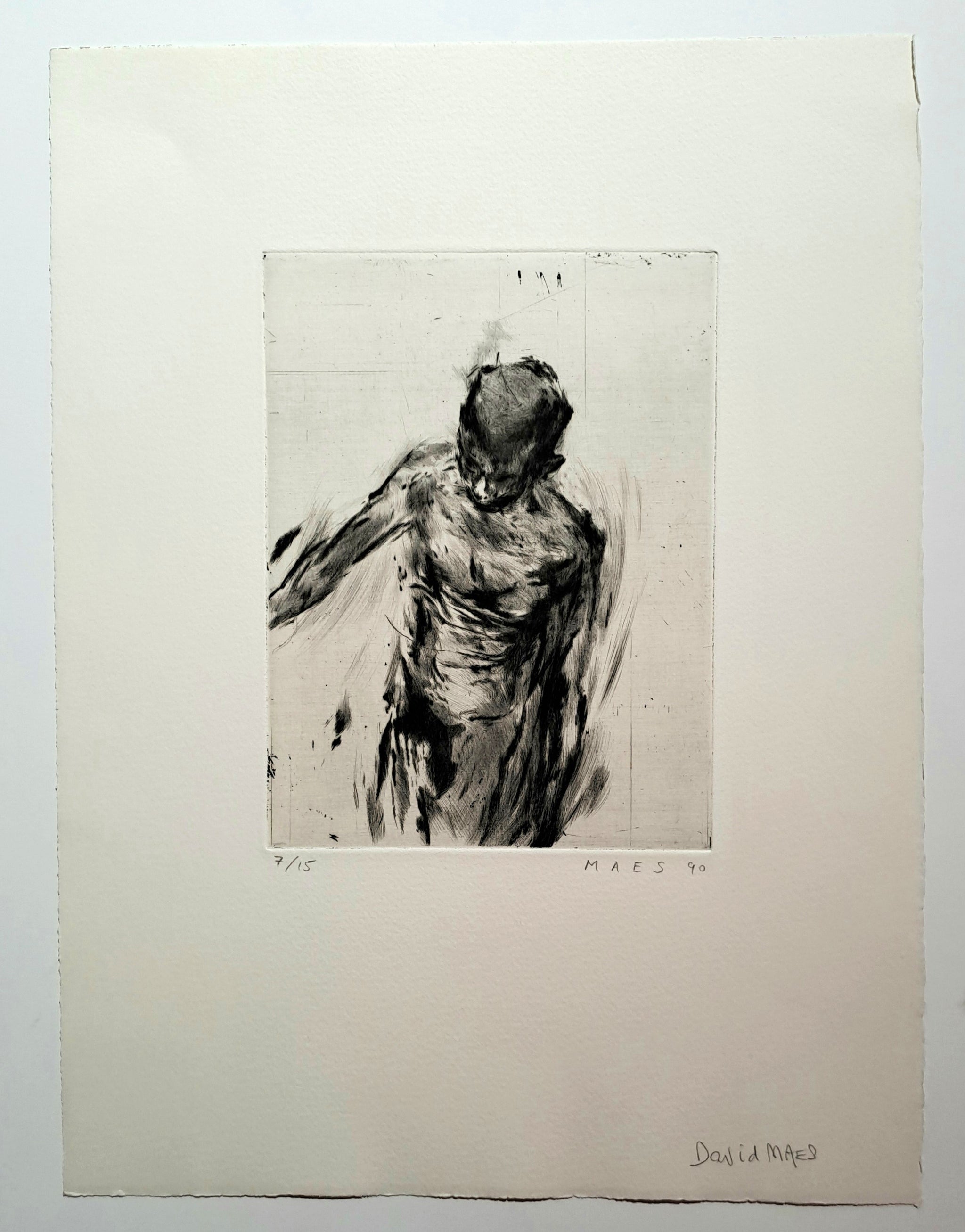 MAES David. Homme marchant. Gravure signée.