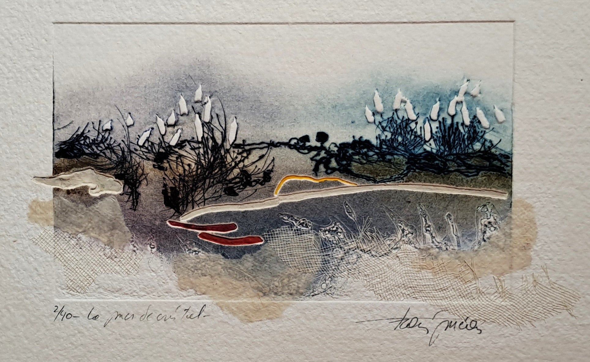 MÉAN Francis. La mer de cristal. Gravure en couleurs signée.