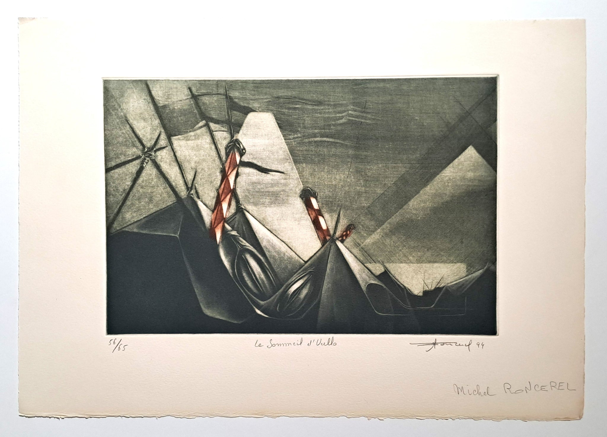 RONCEREL Michel. Le sommeil d'Ucello. Gravure signée.