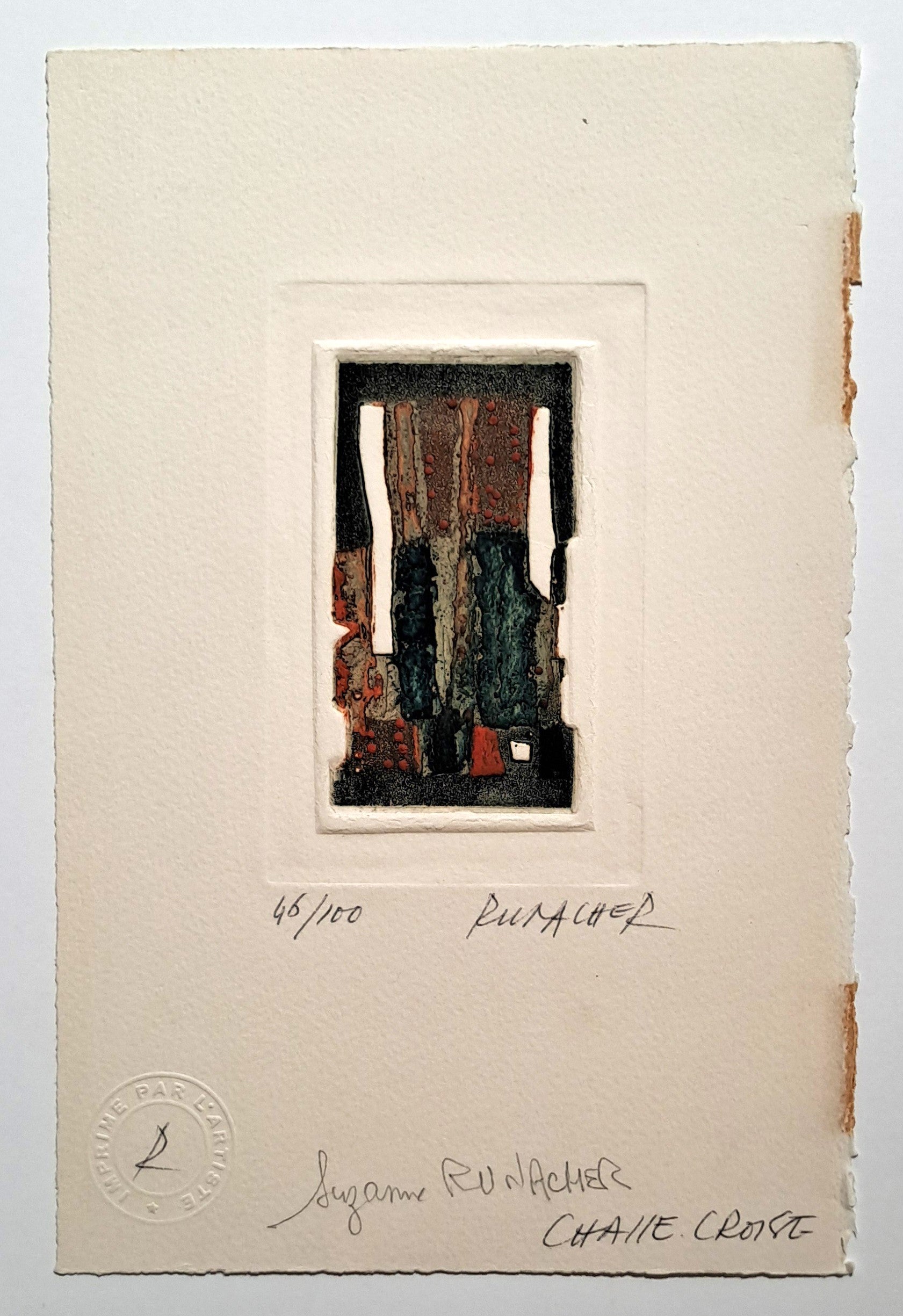 RUNACHER Suzanne. Gravure signée.