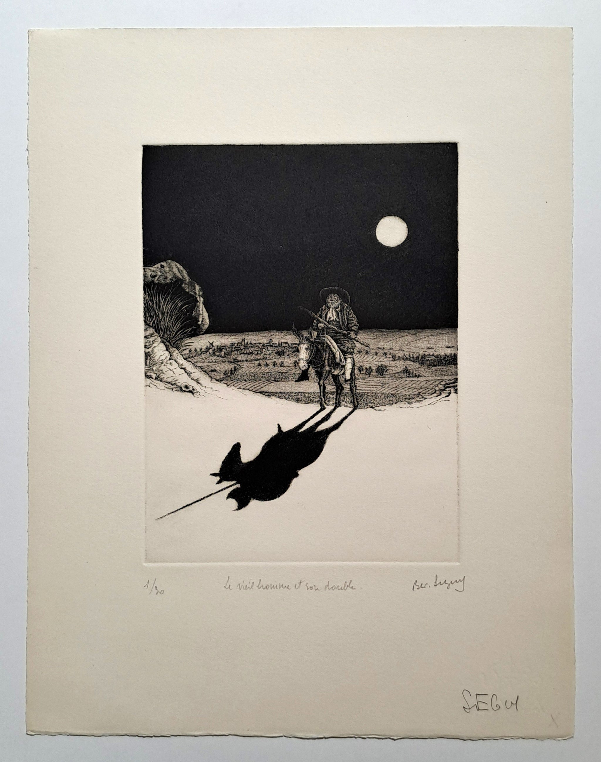 SEGUY Bertrand. Le vieil homme et son double. Gravure signée.