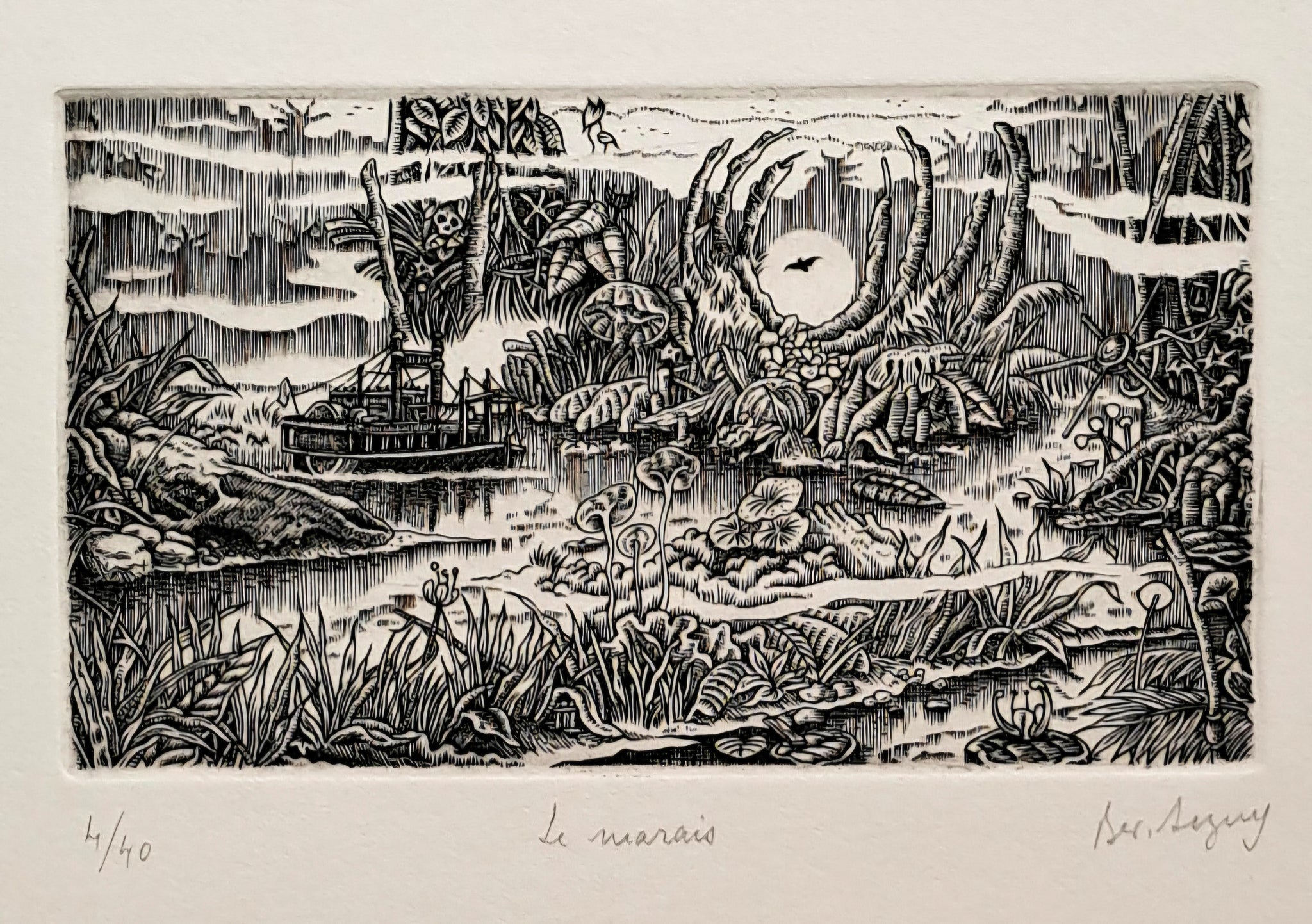 SEGUY Bertrand. Le marais. Gravure signée.
