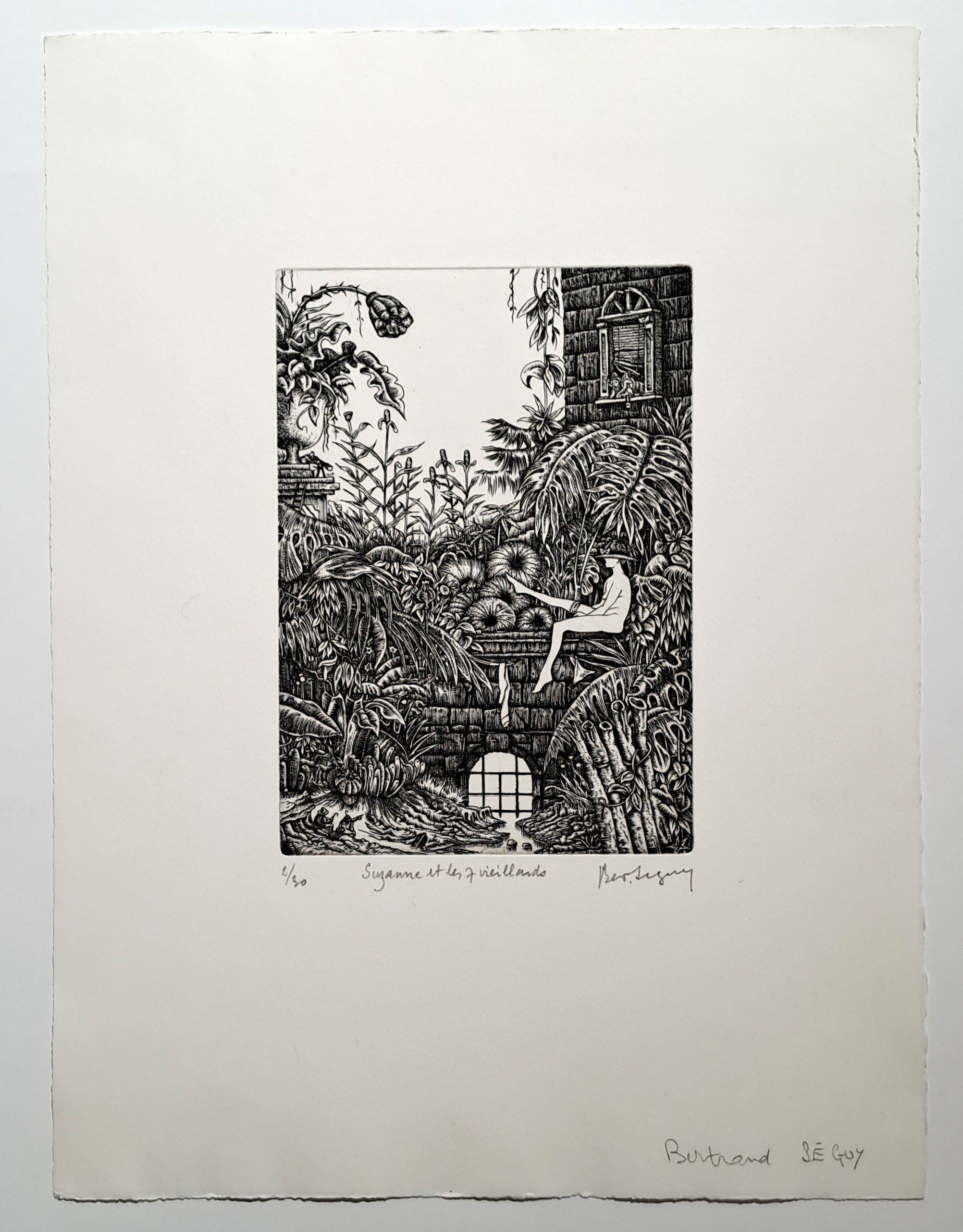 SEGUY Bertrand. Suzanne et les 7 vieillards. Gravure signée.