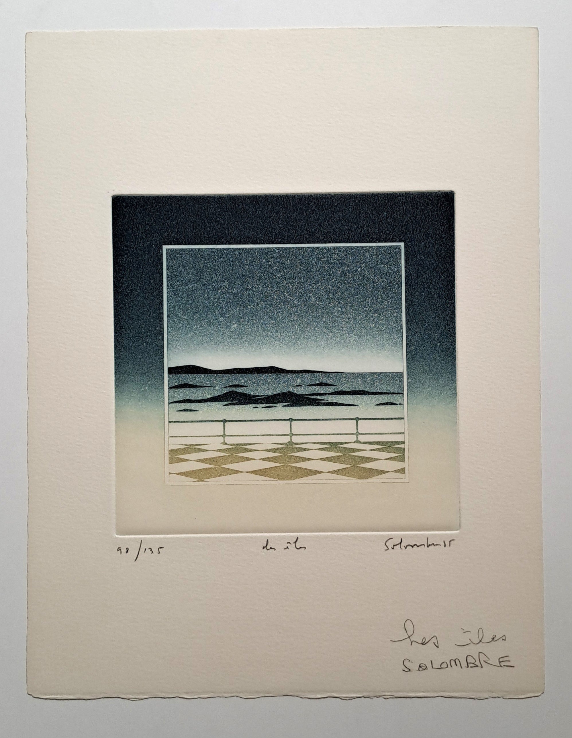 SOLOMBRE Jean. Les îles. Gravure signée.