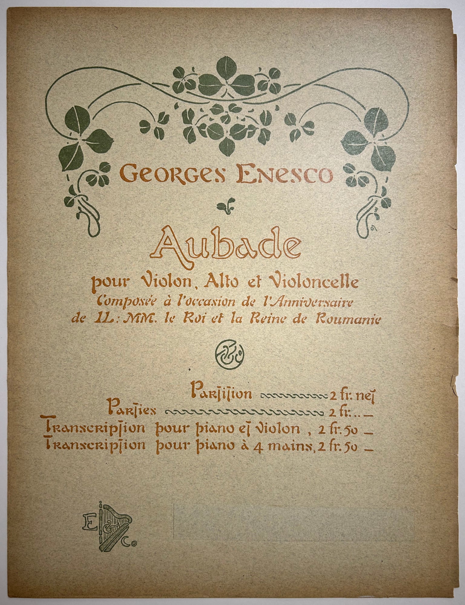 Aubade, pour Alto, Violon et Violoncelle.