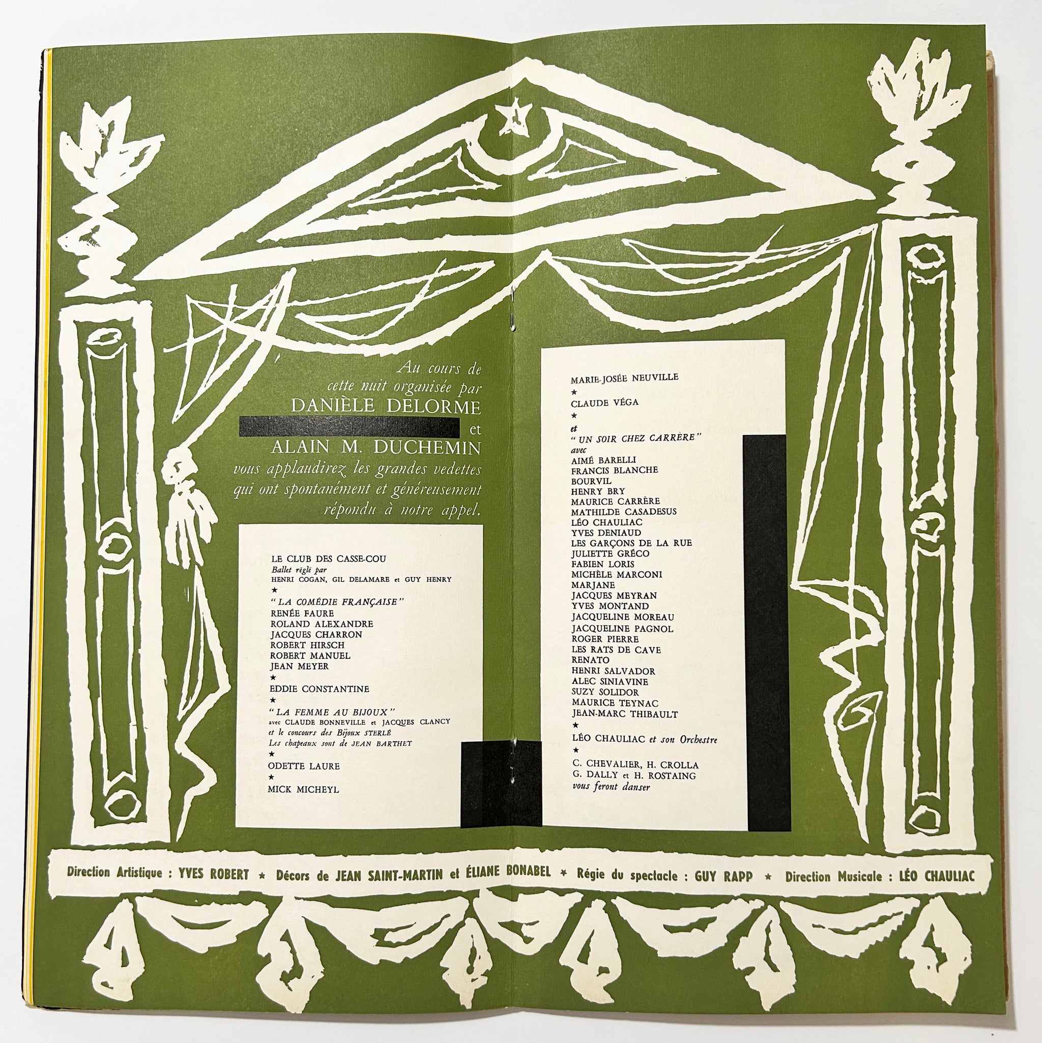 Programme pour la soirée organisée par Danièle Delorme et Alain M. Duchemin (Un soir inhabituel). 1955.