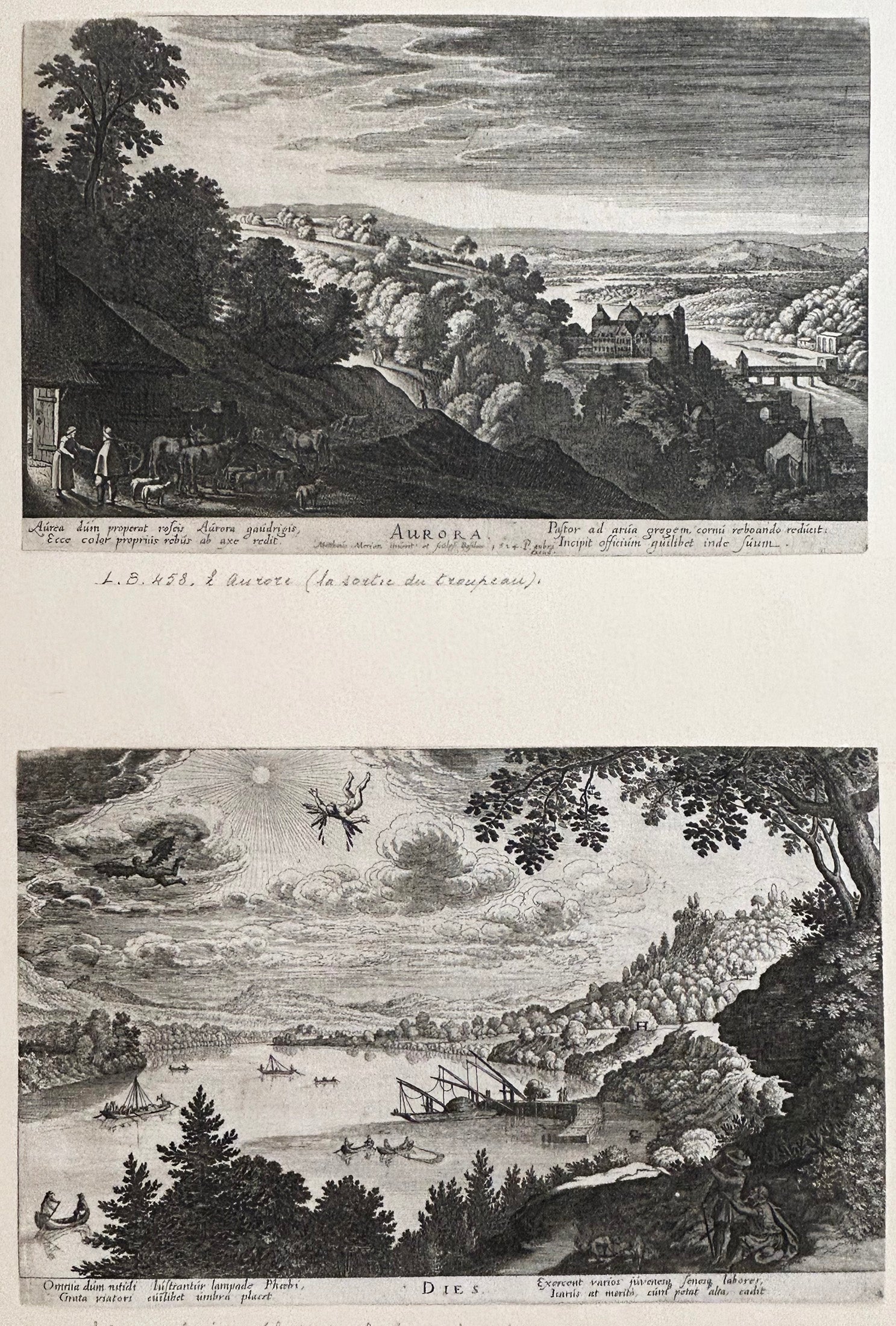 Les quatre heures du jour. L'Aurore (La sortie des troupeaux), Le Jour (La pêche & la Chute d'Icare), Le Soir (Le dîner en plein air) & La Nuit (L'étape troublée).  1624.
