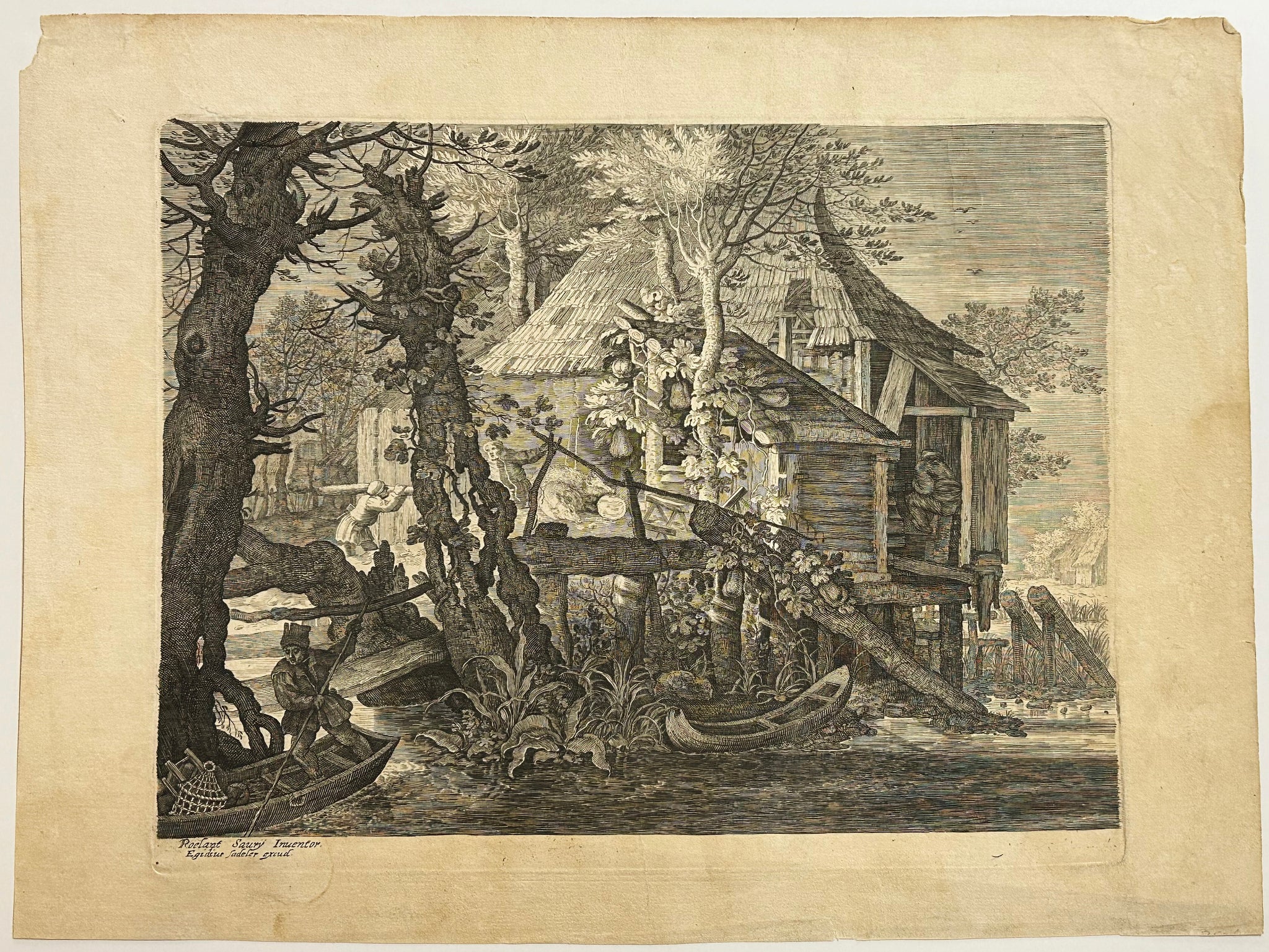 Paysage, Maison de campagne près d'un ruisseau.