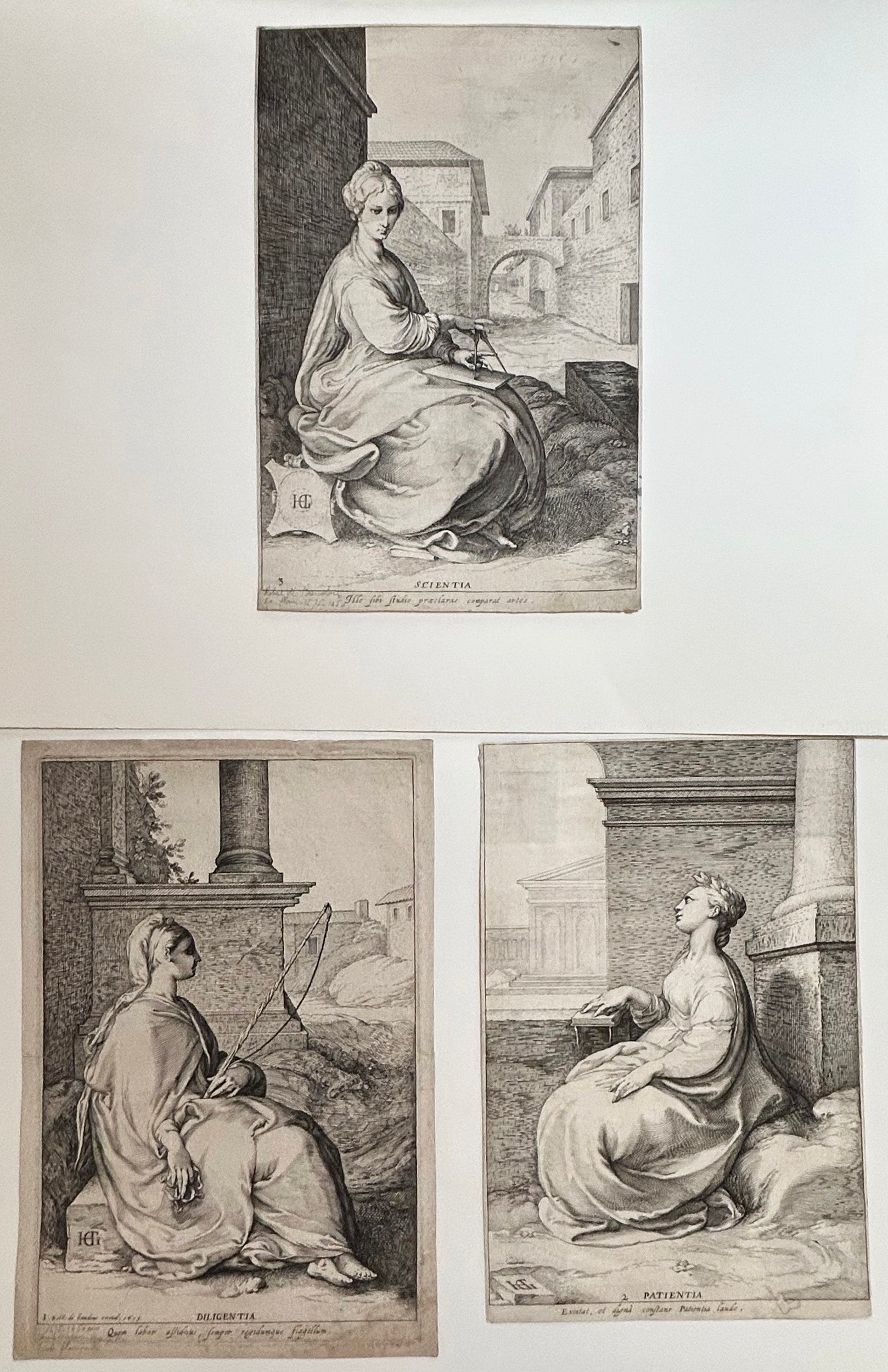 Les trois vertues: Diligence, Patience et Science.  1615.