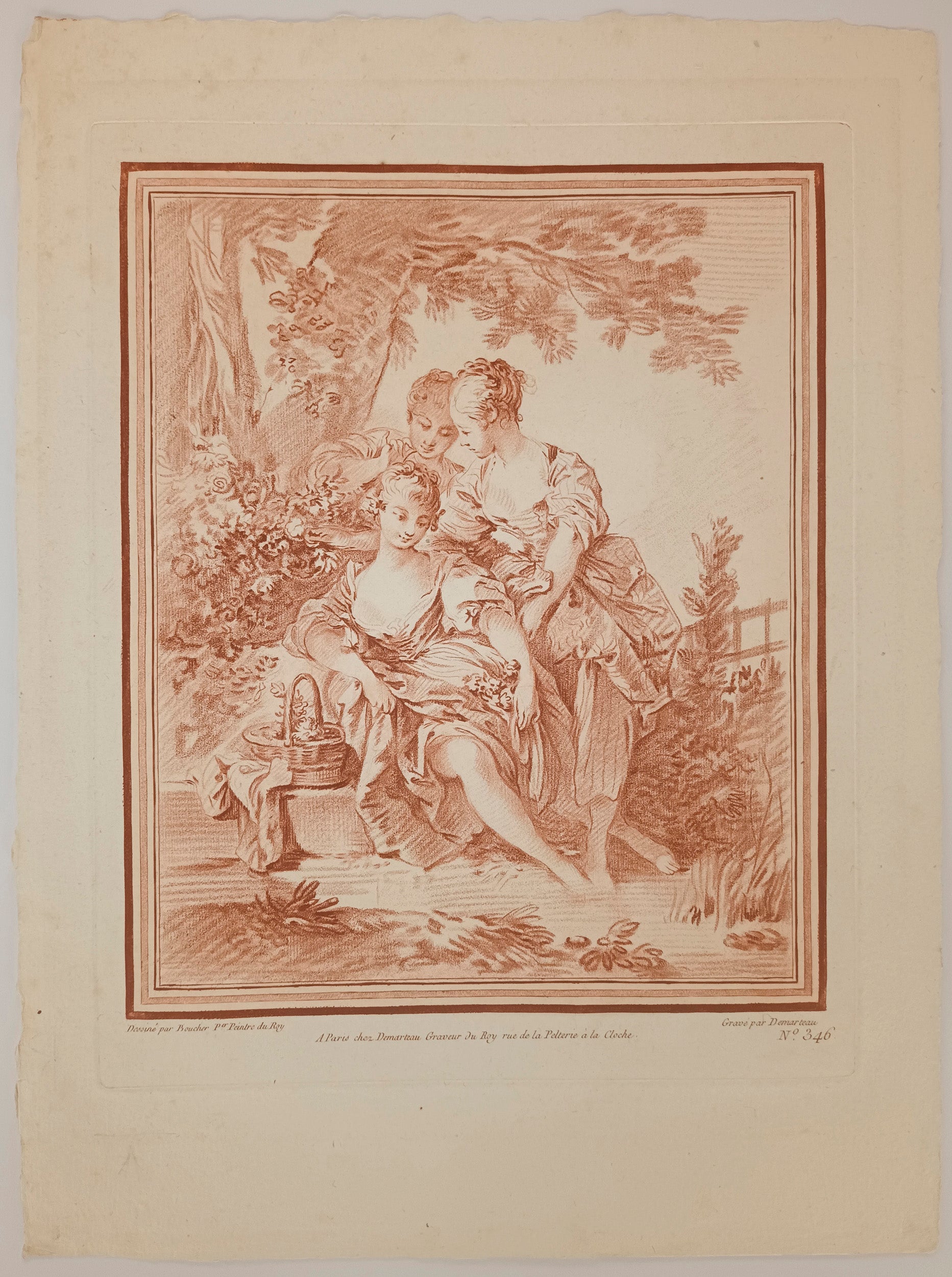 Trois jeunes filles au bord d'un ruisseau.  1772.