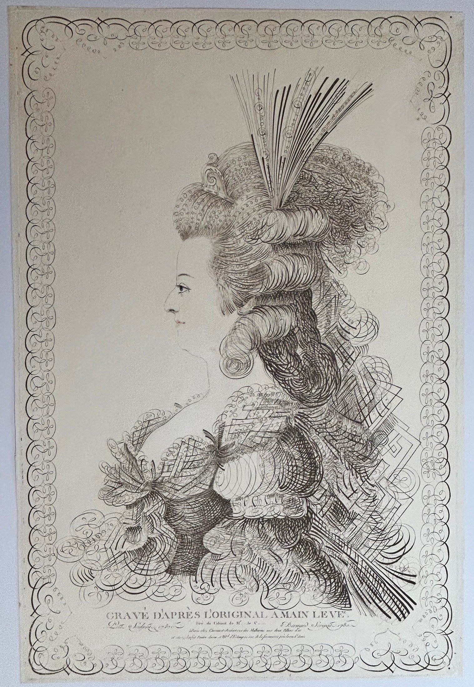 Portrait de Marie Antoinette (1755†1793), Reine de France; gravé d'après l'original à la main levée. 1787.