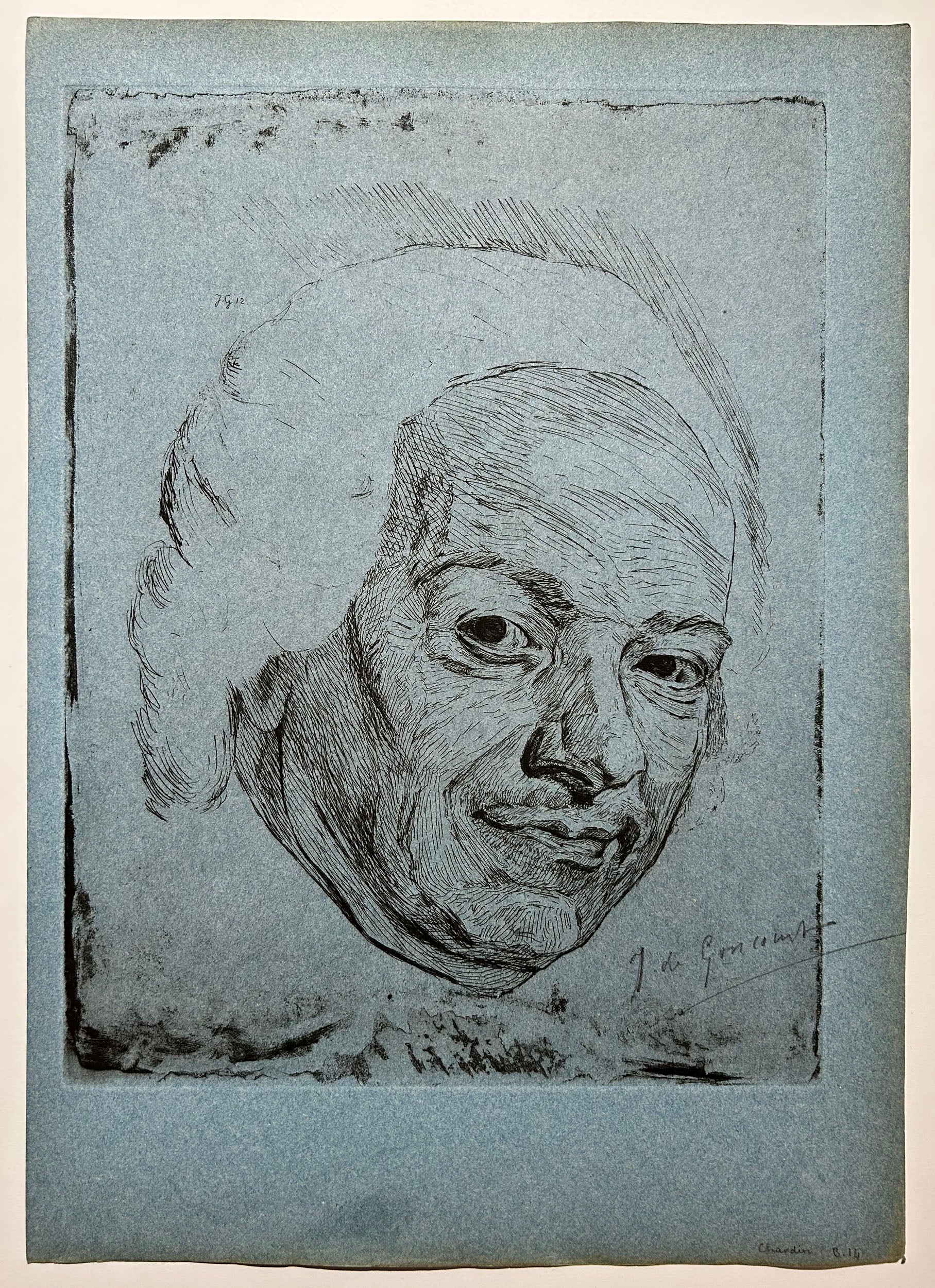 Jules de GONCOURT Portrait de Chardin.  1859. Eau-forte d'après un pastel de Maurice-Quentin de La Tour (Saint-Quentin 1704 † 1788).