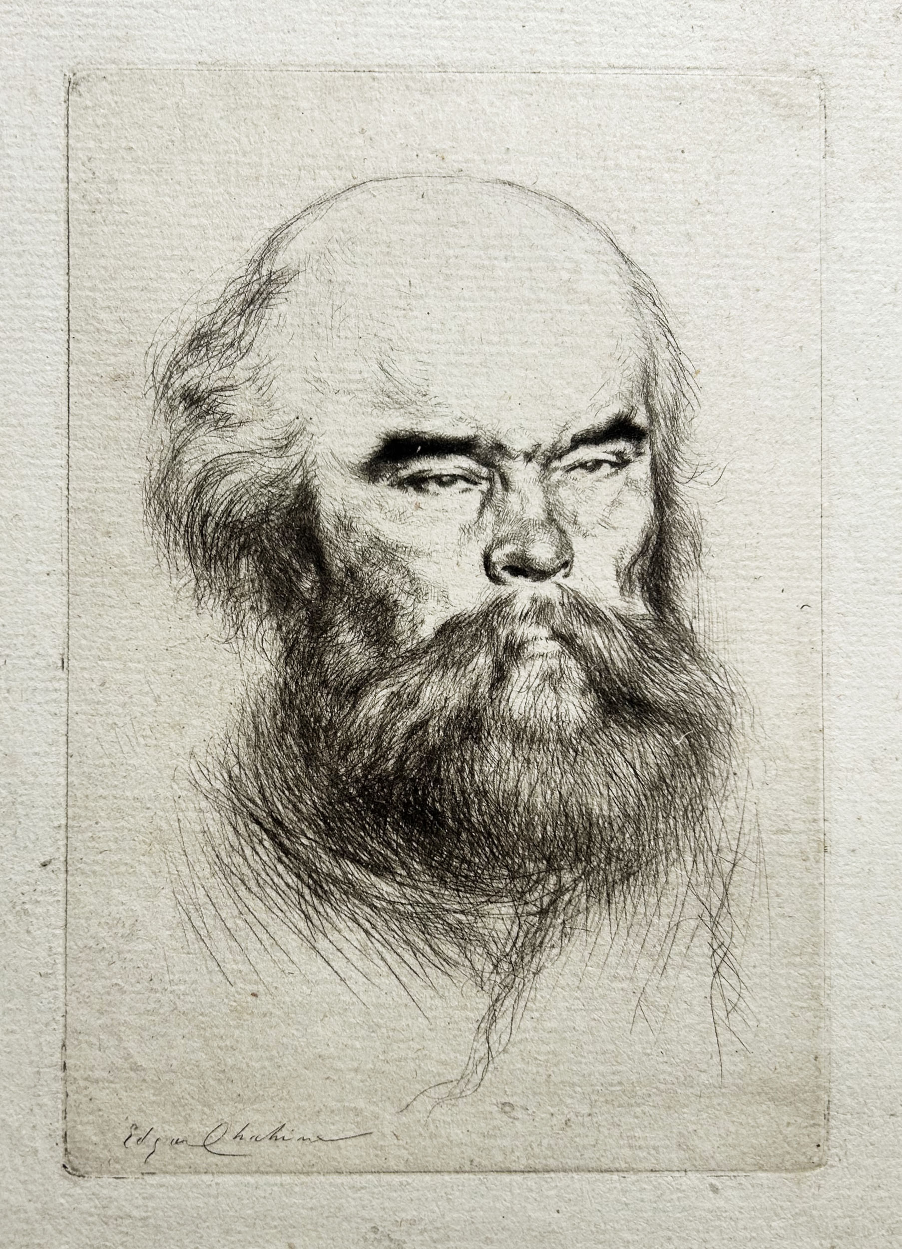 Edgar CHAHINE. Portrait de Paul Verlaine. c.1926. Pointe sèche originale.