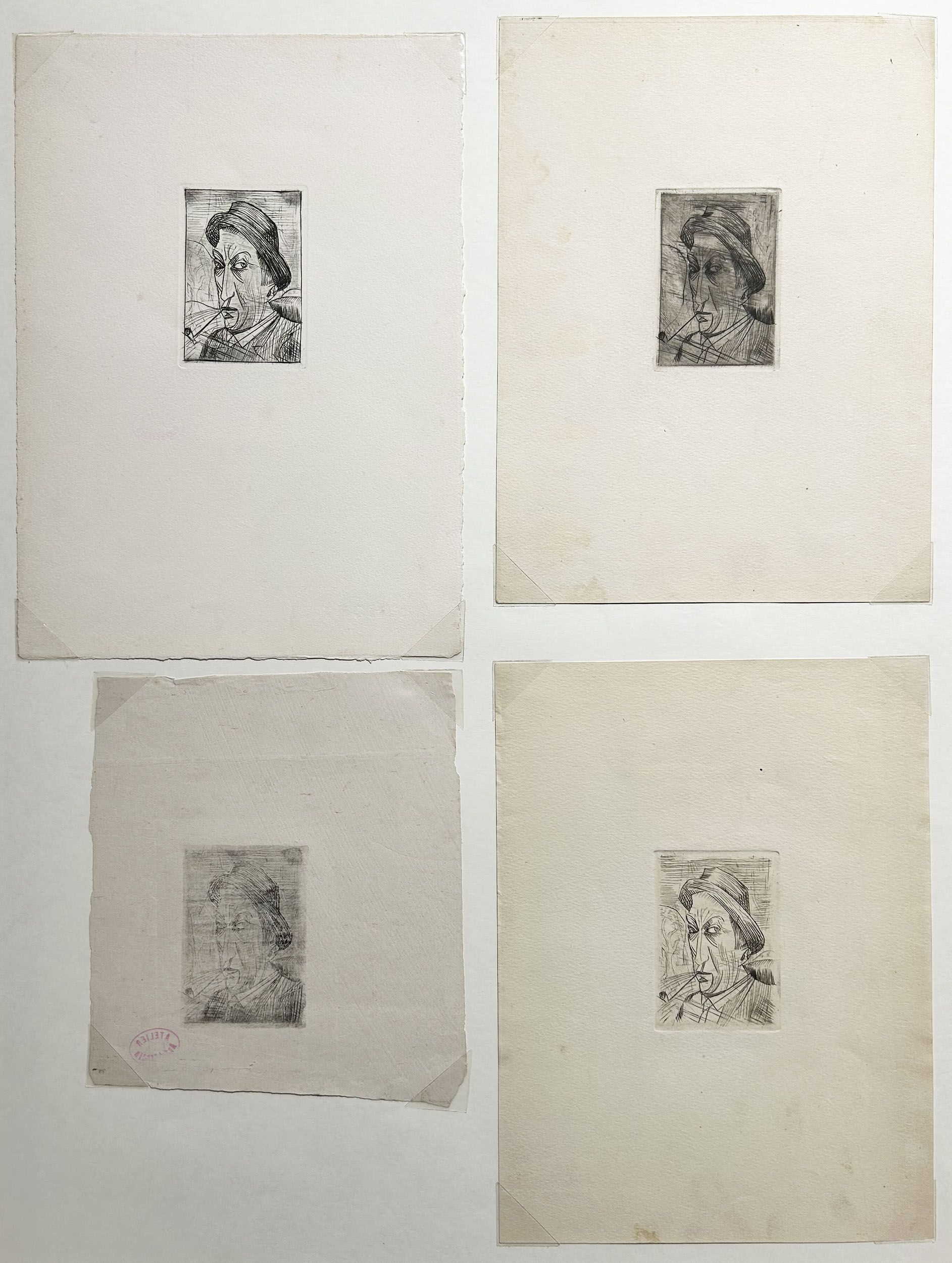 André DERAIN Autoportrait (Portrait à la pipe). c.1913. Quatre gravures originales.