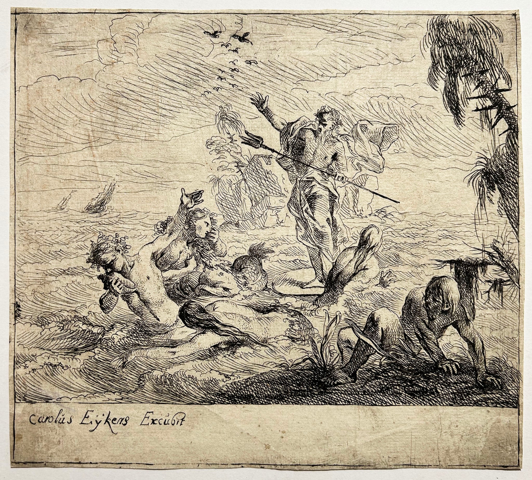 EYKENS Charles. Neptune apaisant la tempête. Gravure.