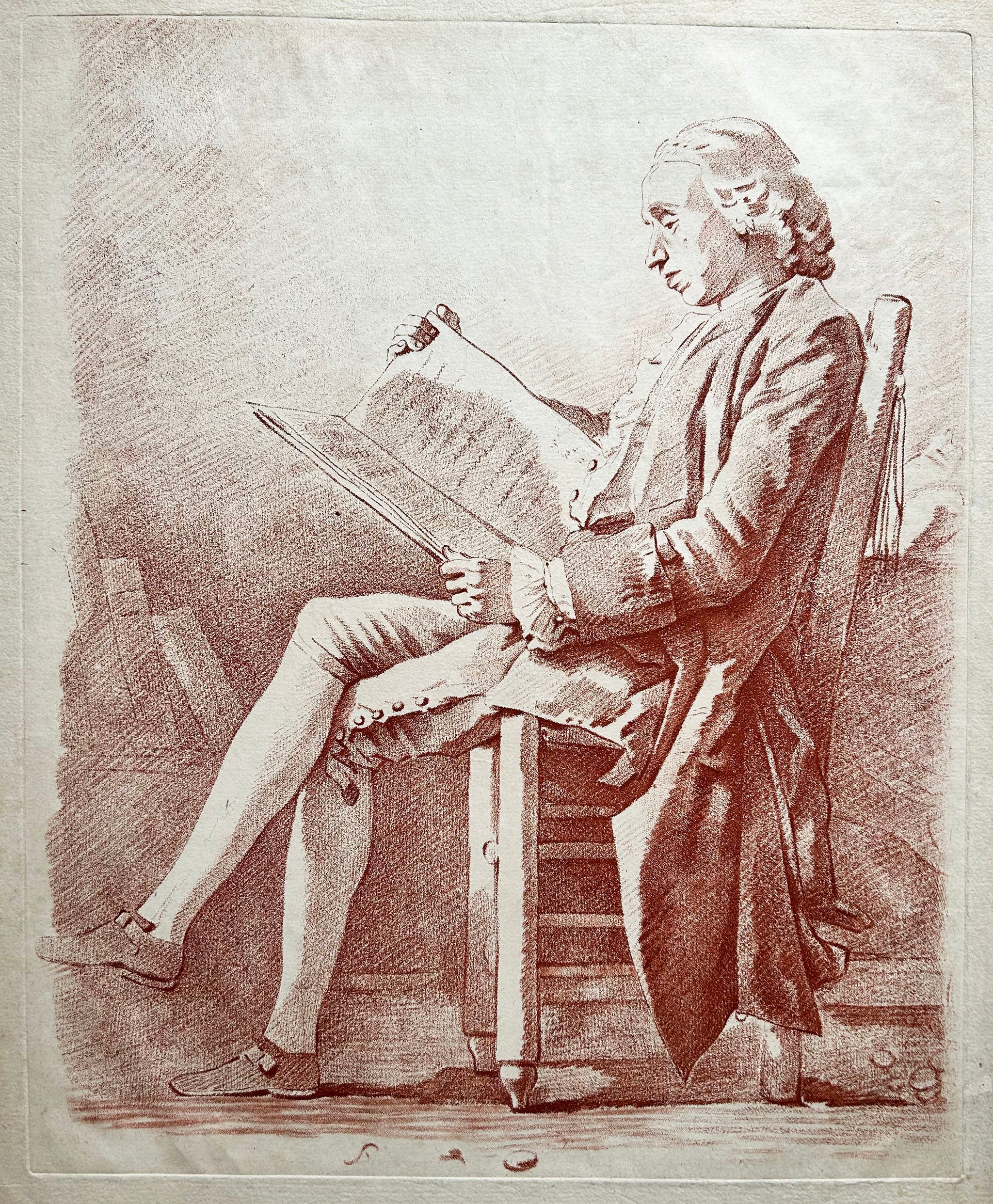 D'après Jean Honoré FRAGONARD Portrait de l'Abbé de Saint Non (1727†1791). Gravure imprimée en sanguine.