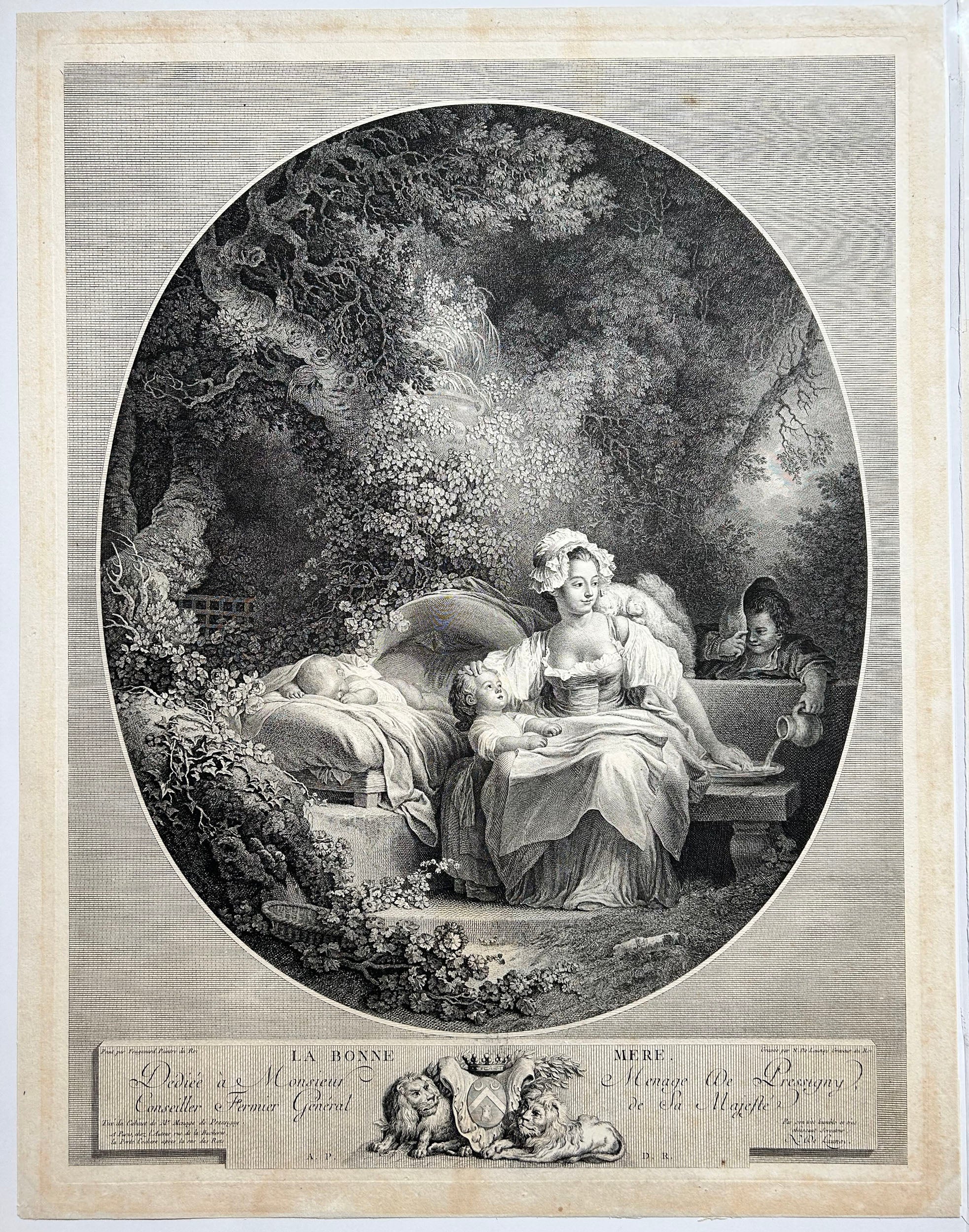 D'après Jean Honoré FRAGONNARD. La bonne mère. Gravure.