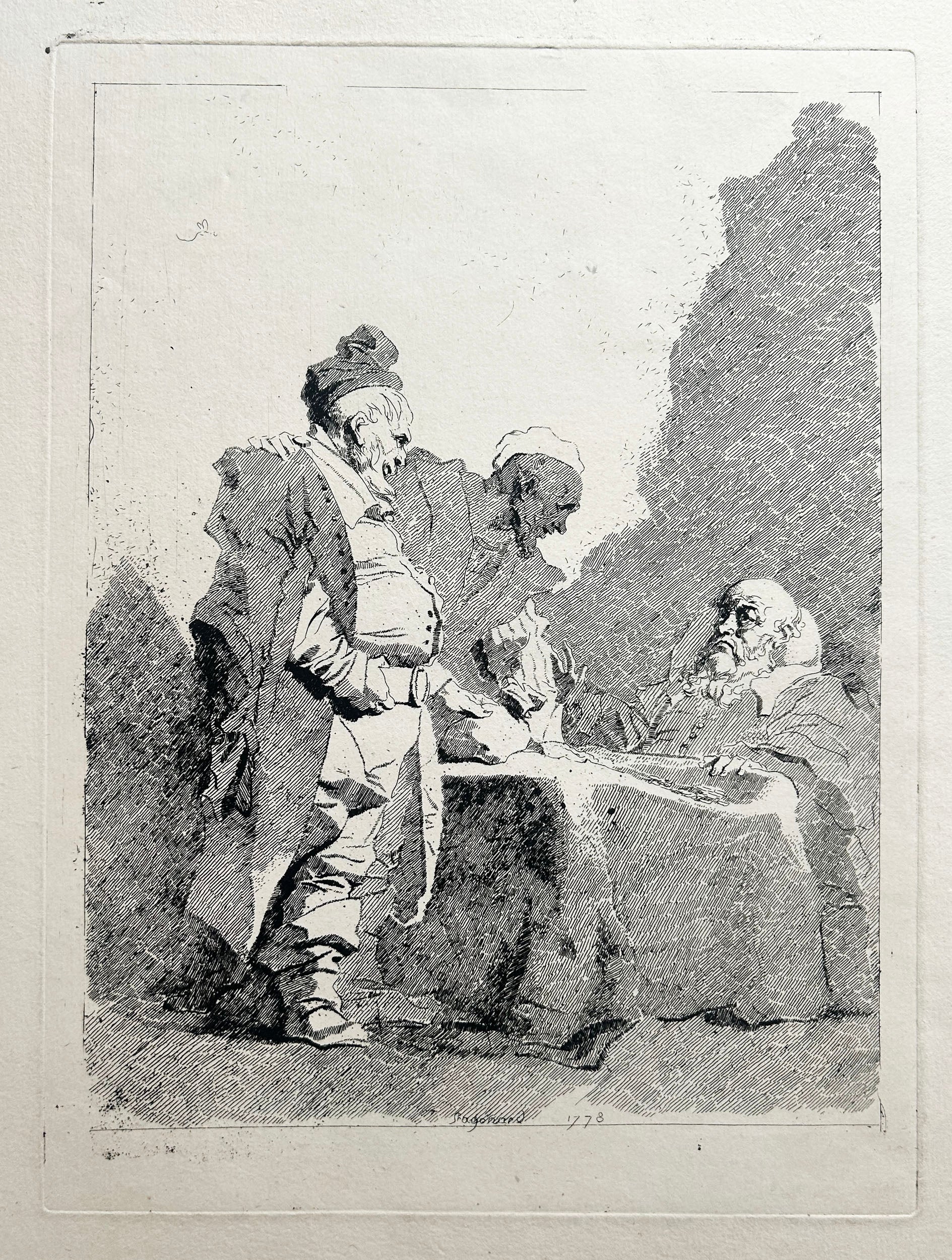 Jean Honoré Fragonnard. Les Traitants. Eau-forte originale.