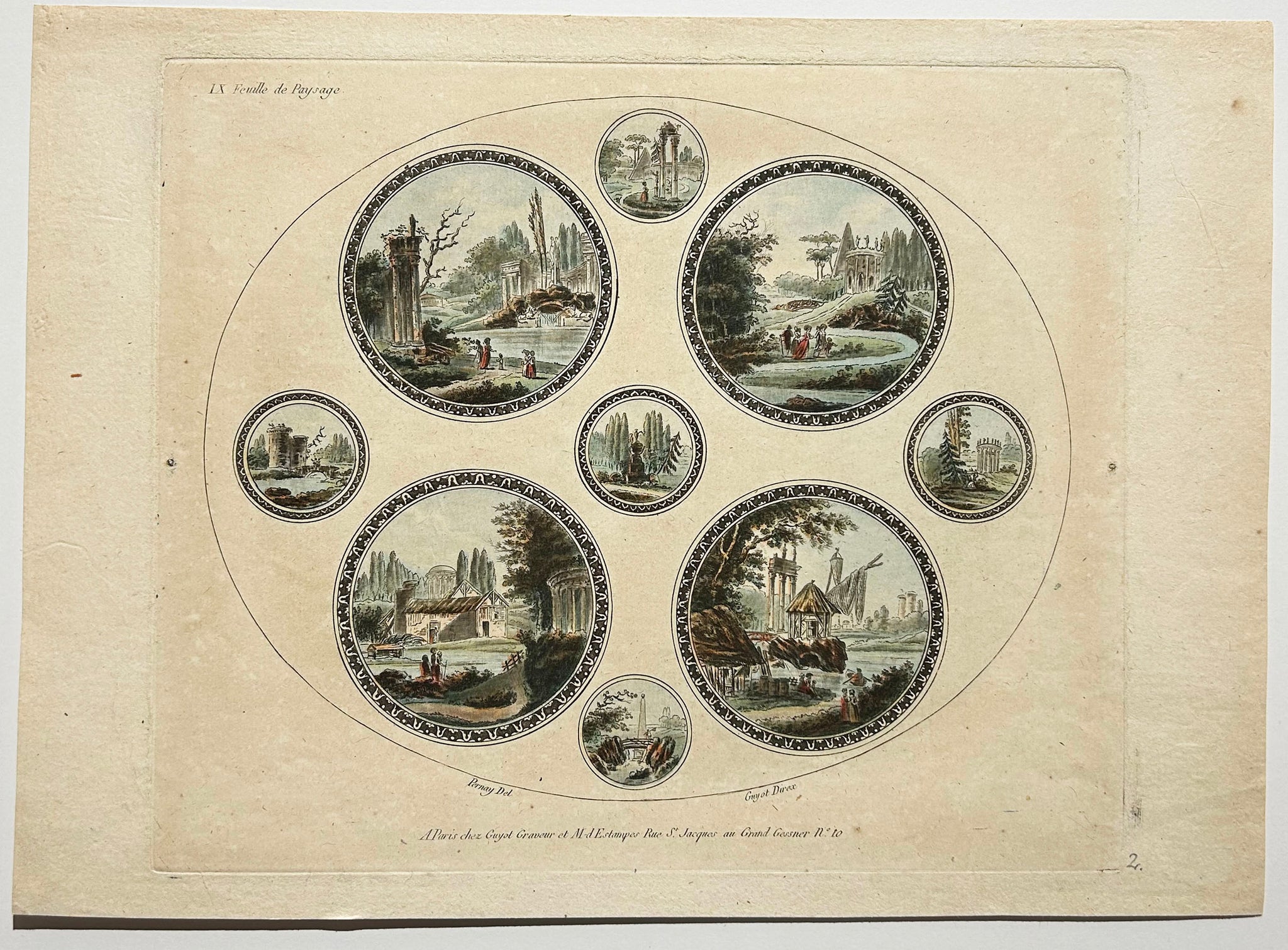 Laurent GUYOT IXème feuille de Paysages. c.1790. Gravure à l'eau-forte d'après Jean Henri Alexandre Pernet