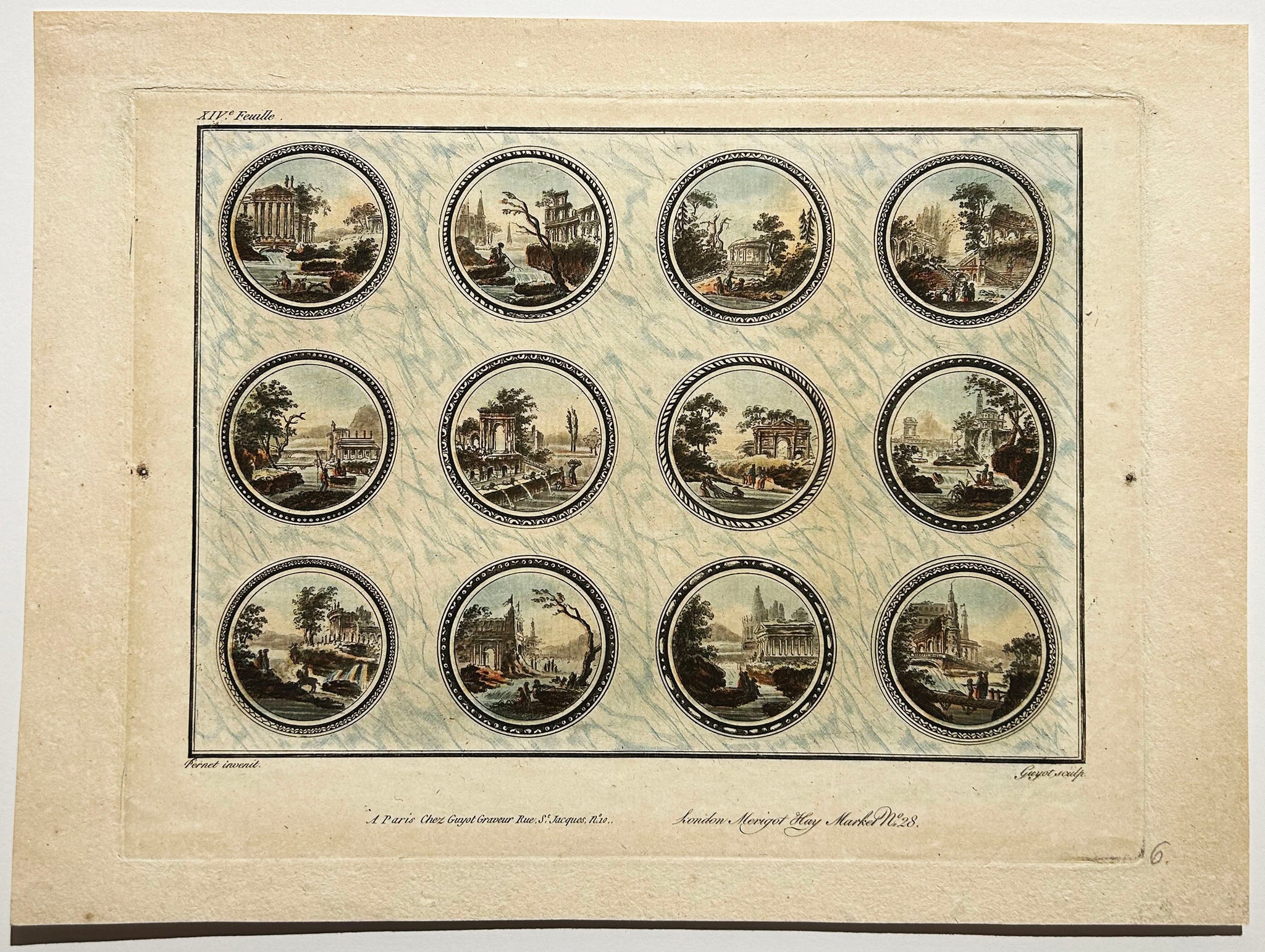 Laurent GUYOT XIVème feuille de Paysages. c.1790. Gravure à l'eau-forte d'après Jean Henri Alexandre Pernet