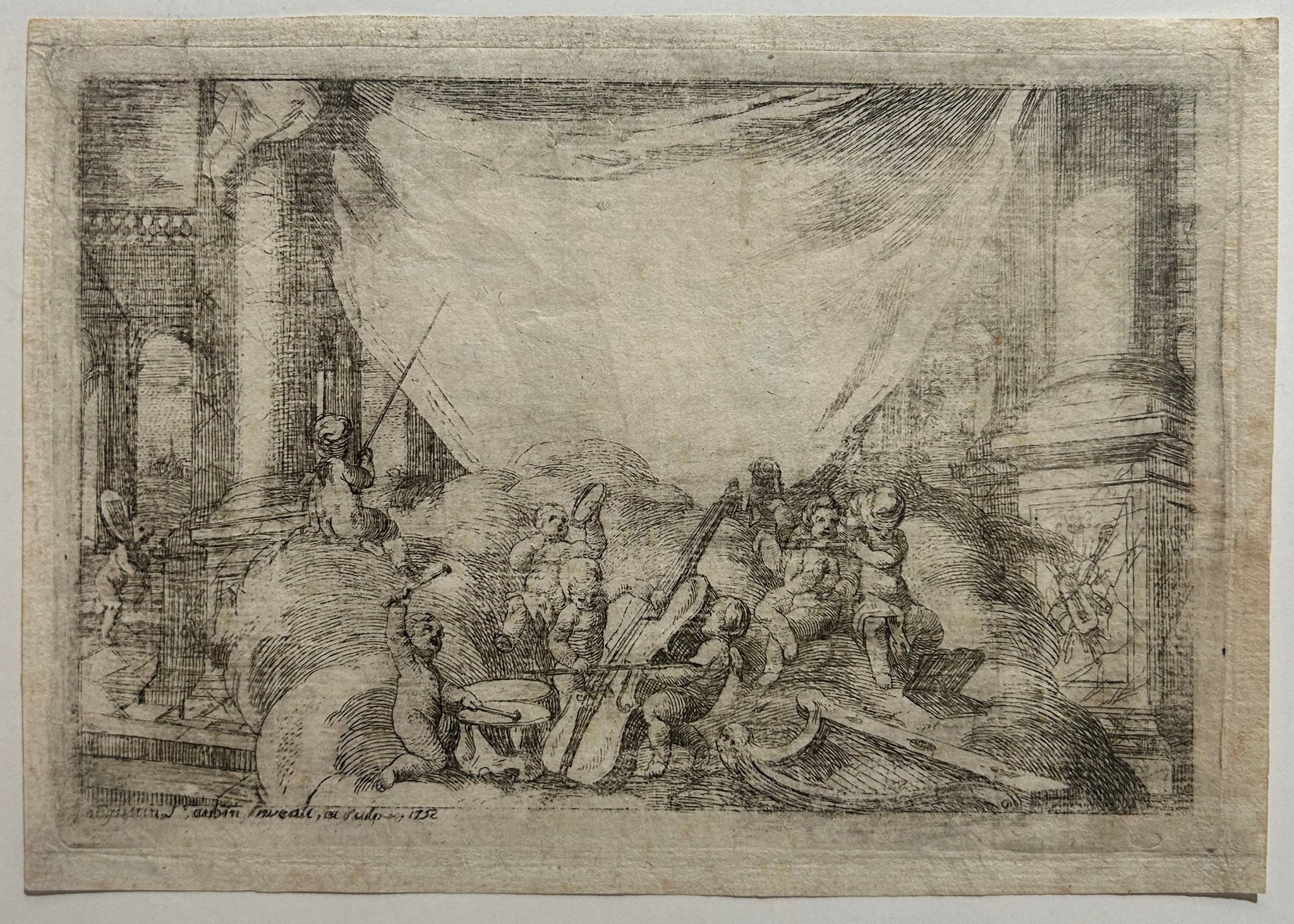 Augustin de SAINT-AUBIN Carte d’invitation pour un concert bourgeois, rue St Antoine. 1752. Gravure.