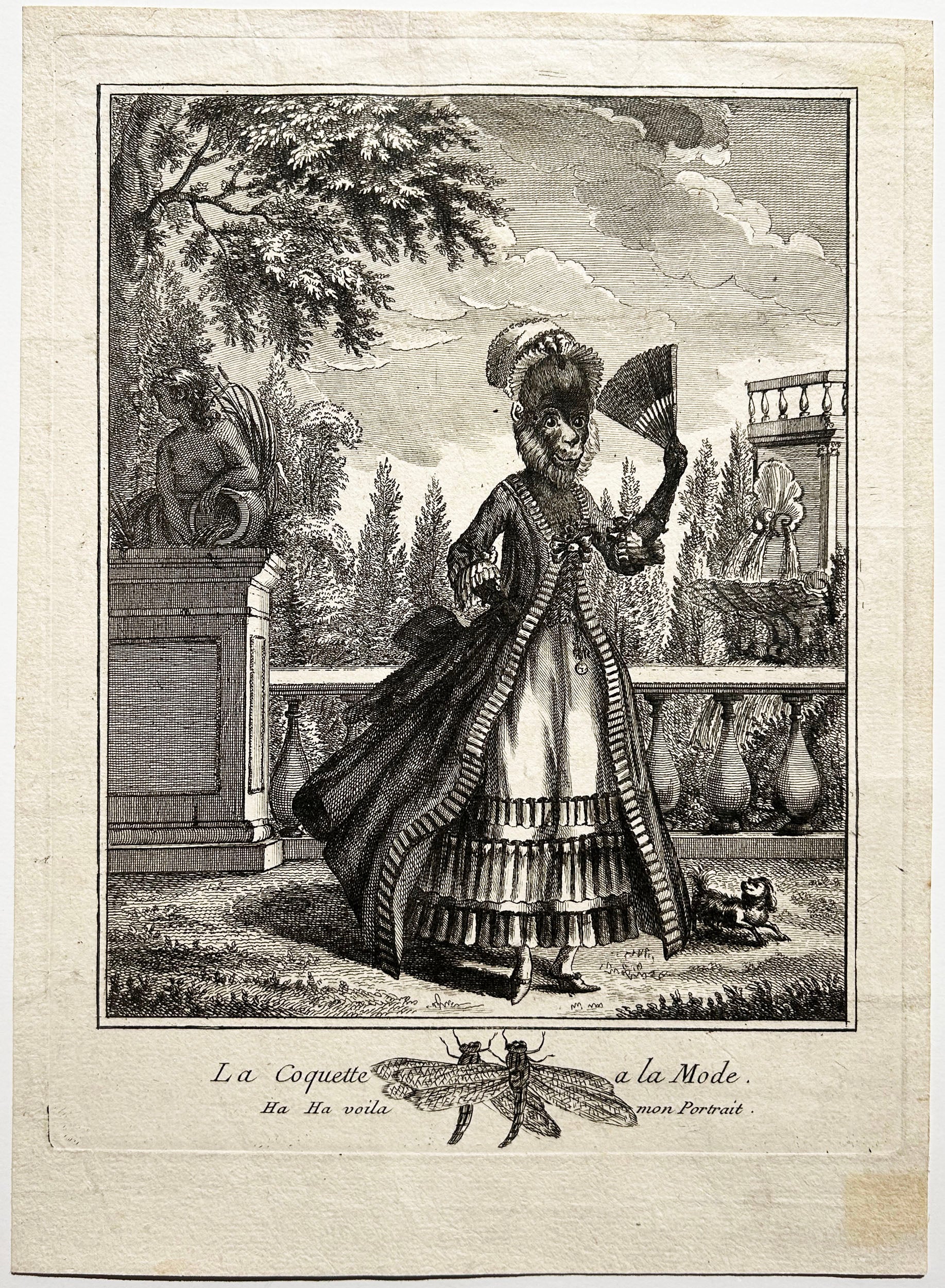 La Coquette à la Mode. Ha ha voila mon Portrait. Anonyme français du 18ème siècle. Gravure.