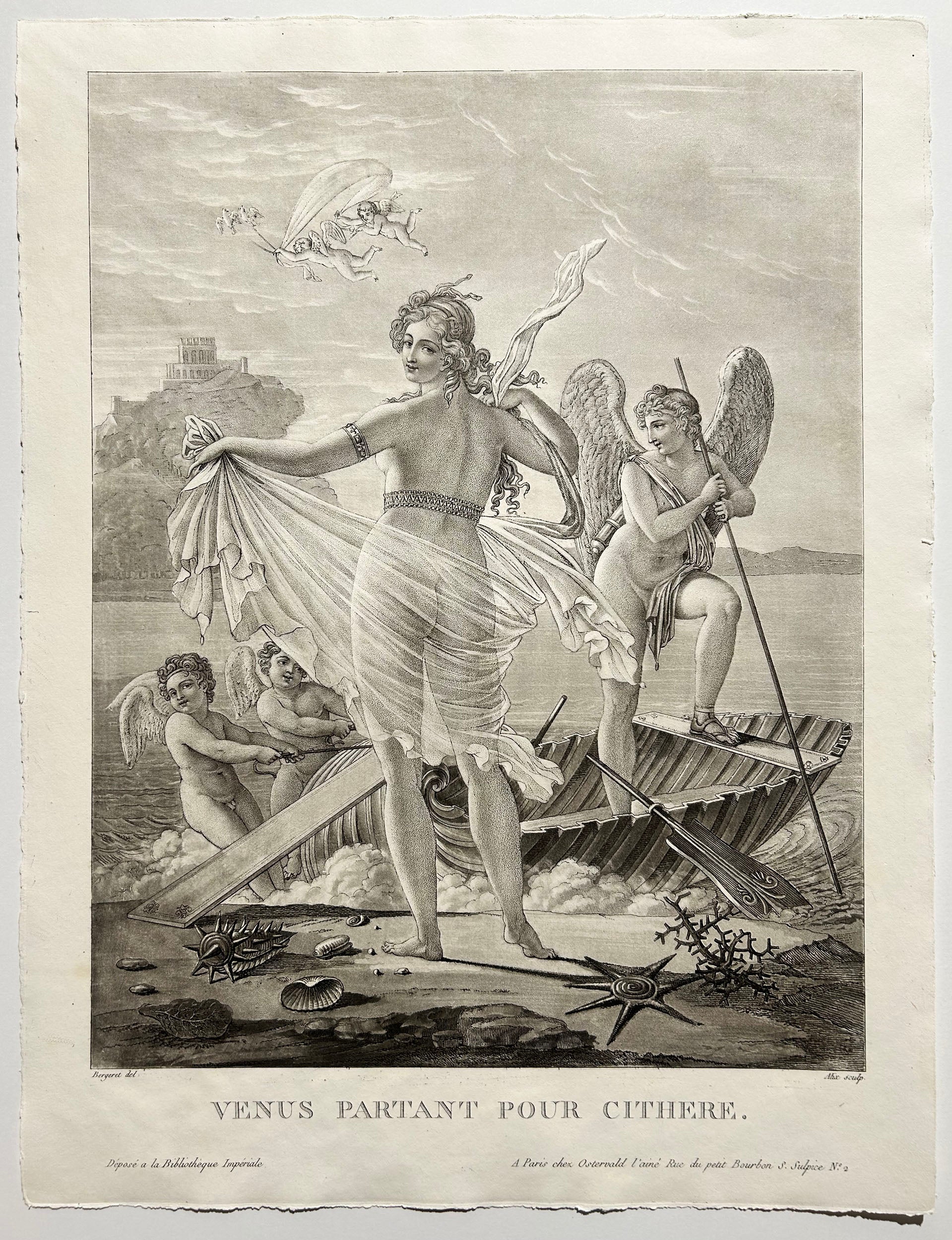 Pierre Michel ALIX Vénus partant pour Cithère.  1807. Gravure à l'aquatinte et au pointillé d'après Bergeret.