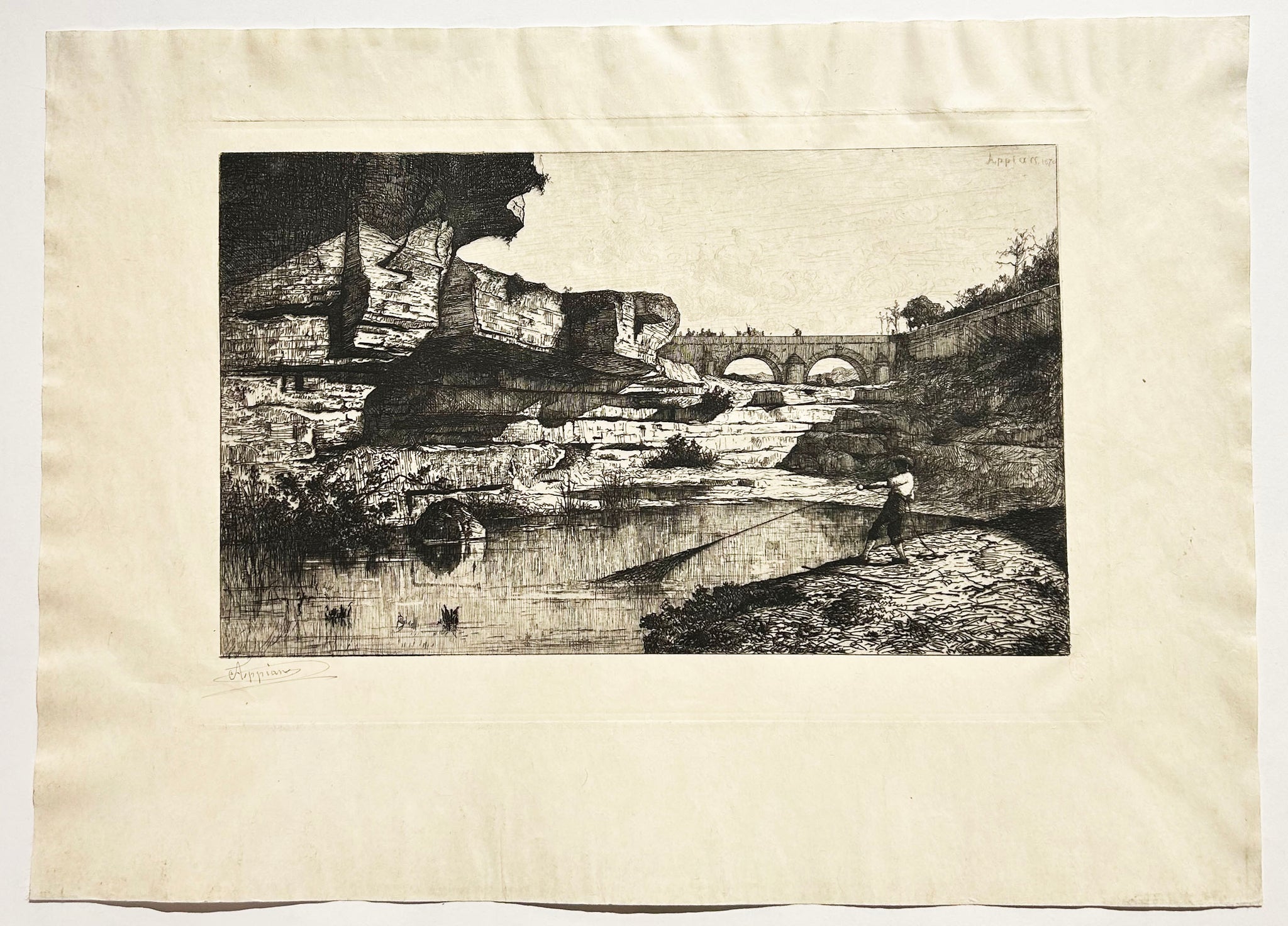 Le pont de Hauteville (grande planche).  1870.