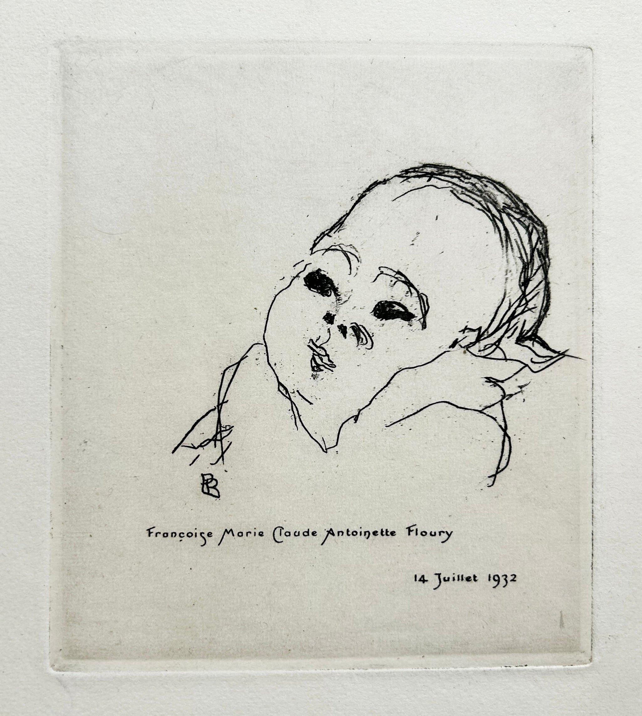 Pierre BONNARD Billet de naissance de Françoise Marie Claude Antoinette Floury. 1932. Gravure originale.