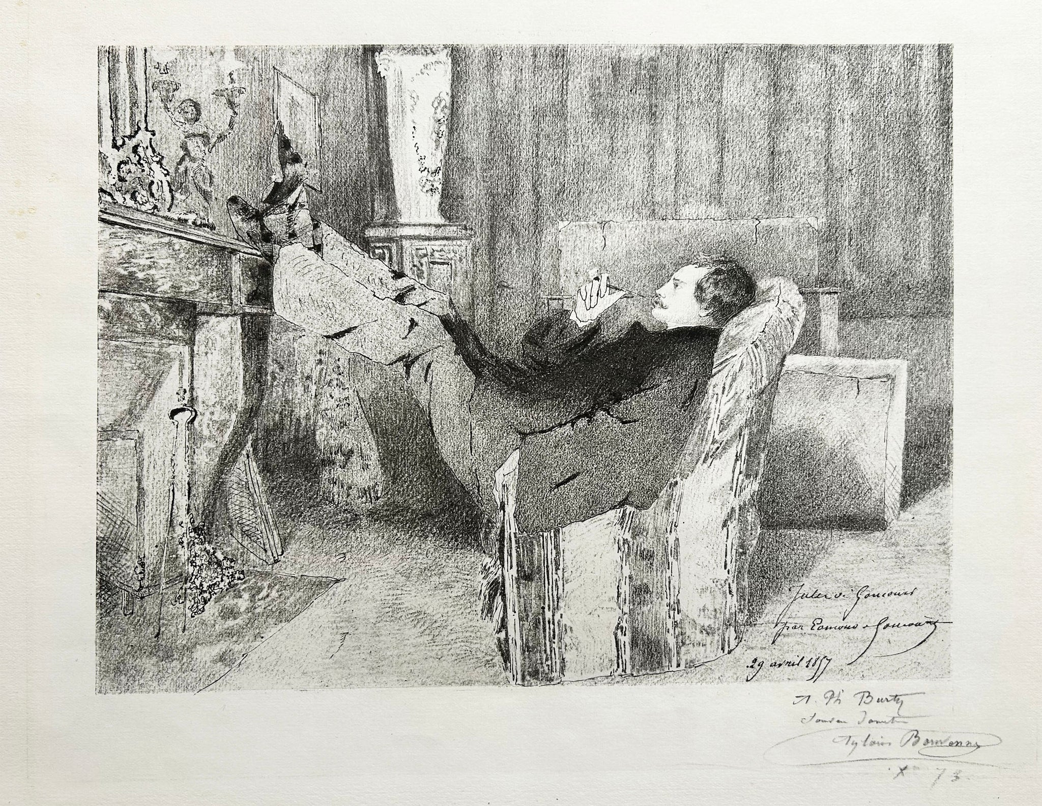 BOUVENNE Jules de Goncourt. 1874-1876. Lithographie d'après Edmond de Goncourt.