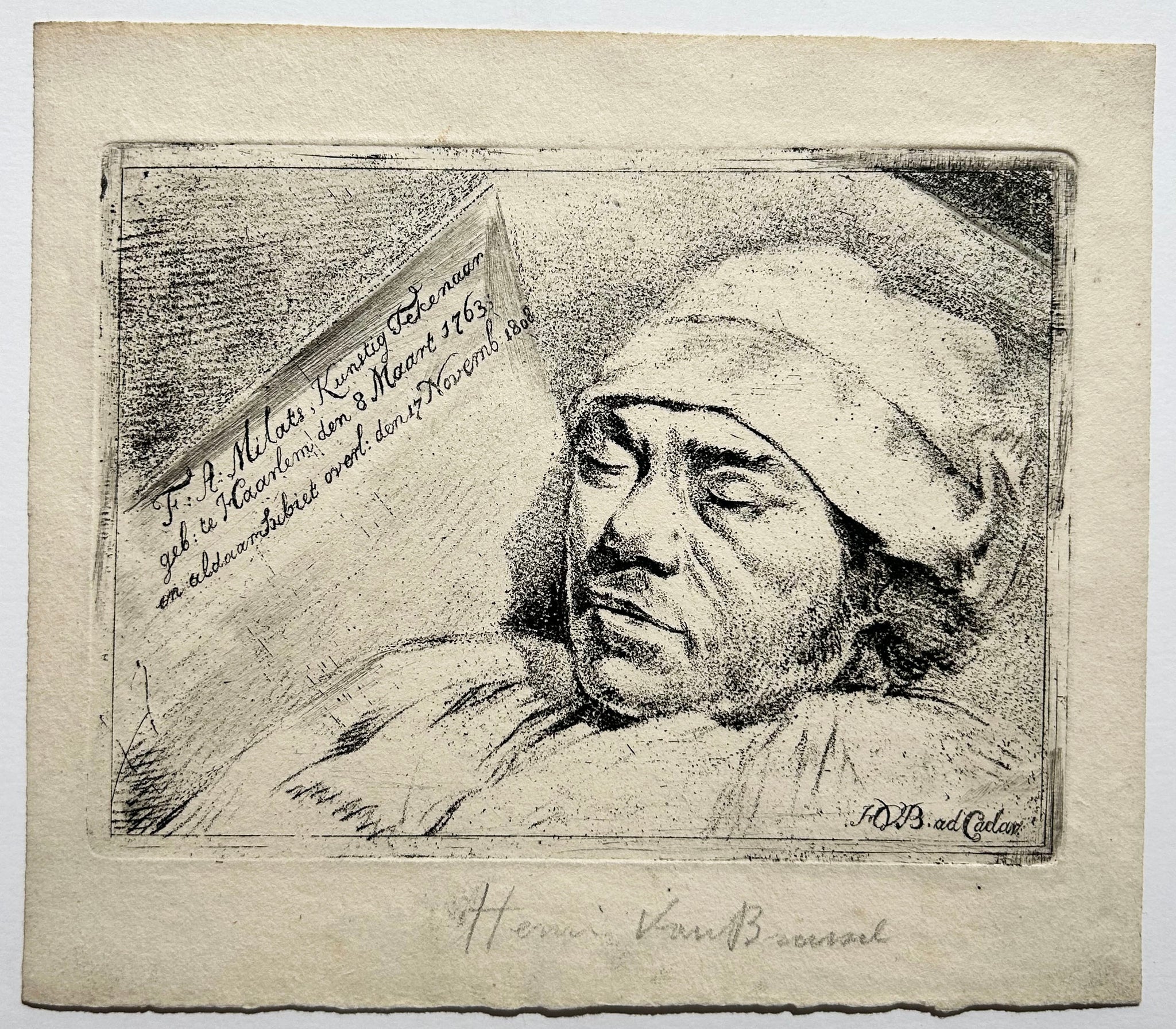 Portrait de Franciscus Andreas Milatz sur son lit de mort (Haarlem 1763†1808, peintre et graveur hollandais). c.1808-1810.