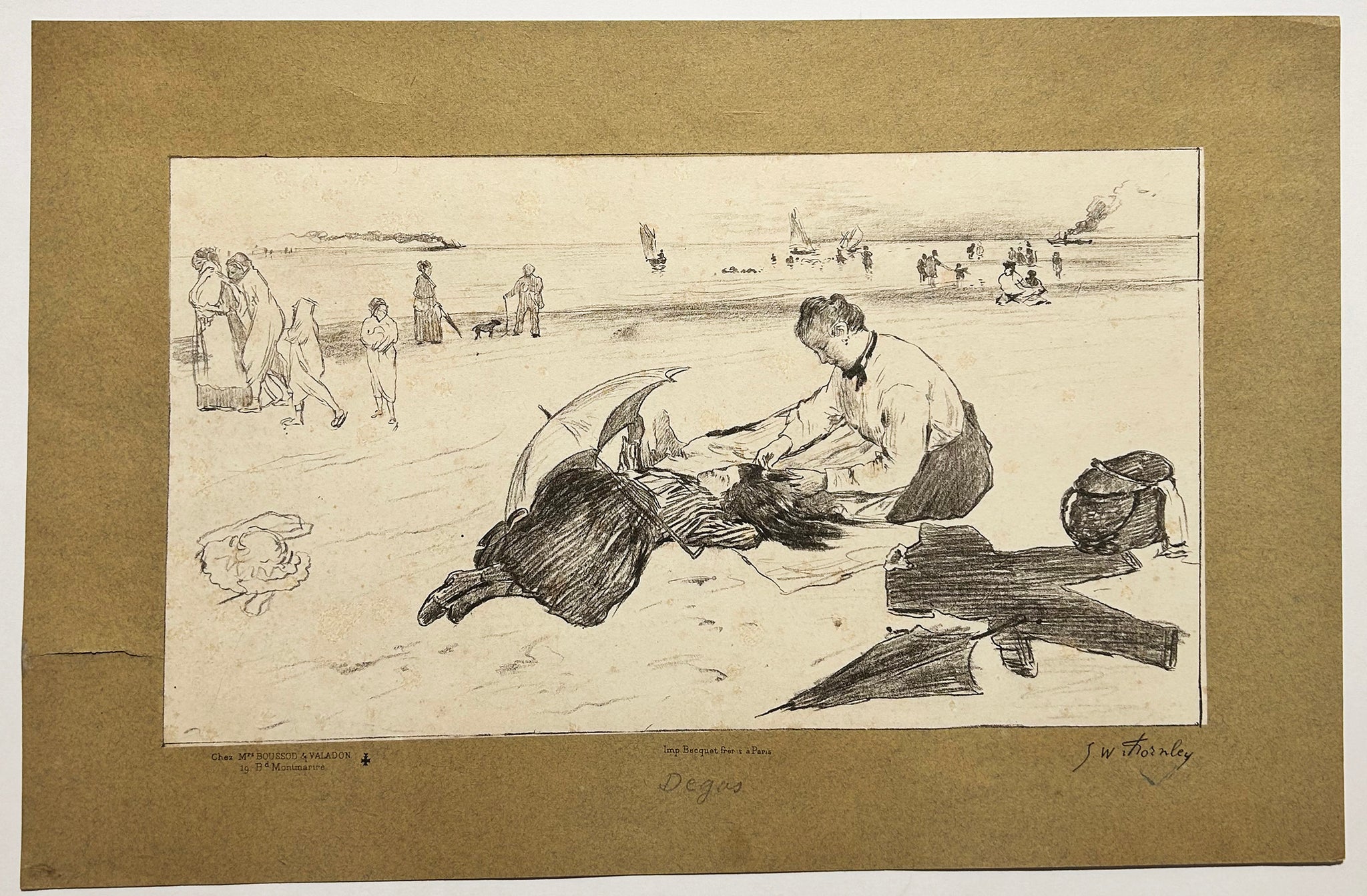 THORNLEY Sur la plage.  1889. Lithographie d'après Edgar Degas.