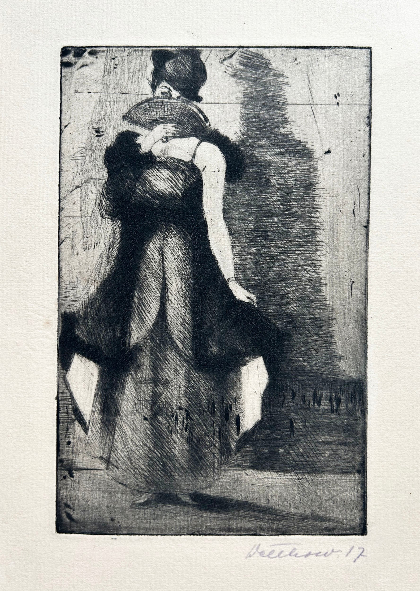 DETTHOW Eric Femme à l'éventail. Gravure originale signée et datée par l'artiste.