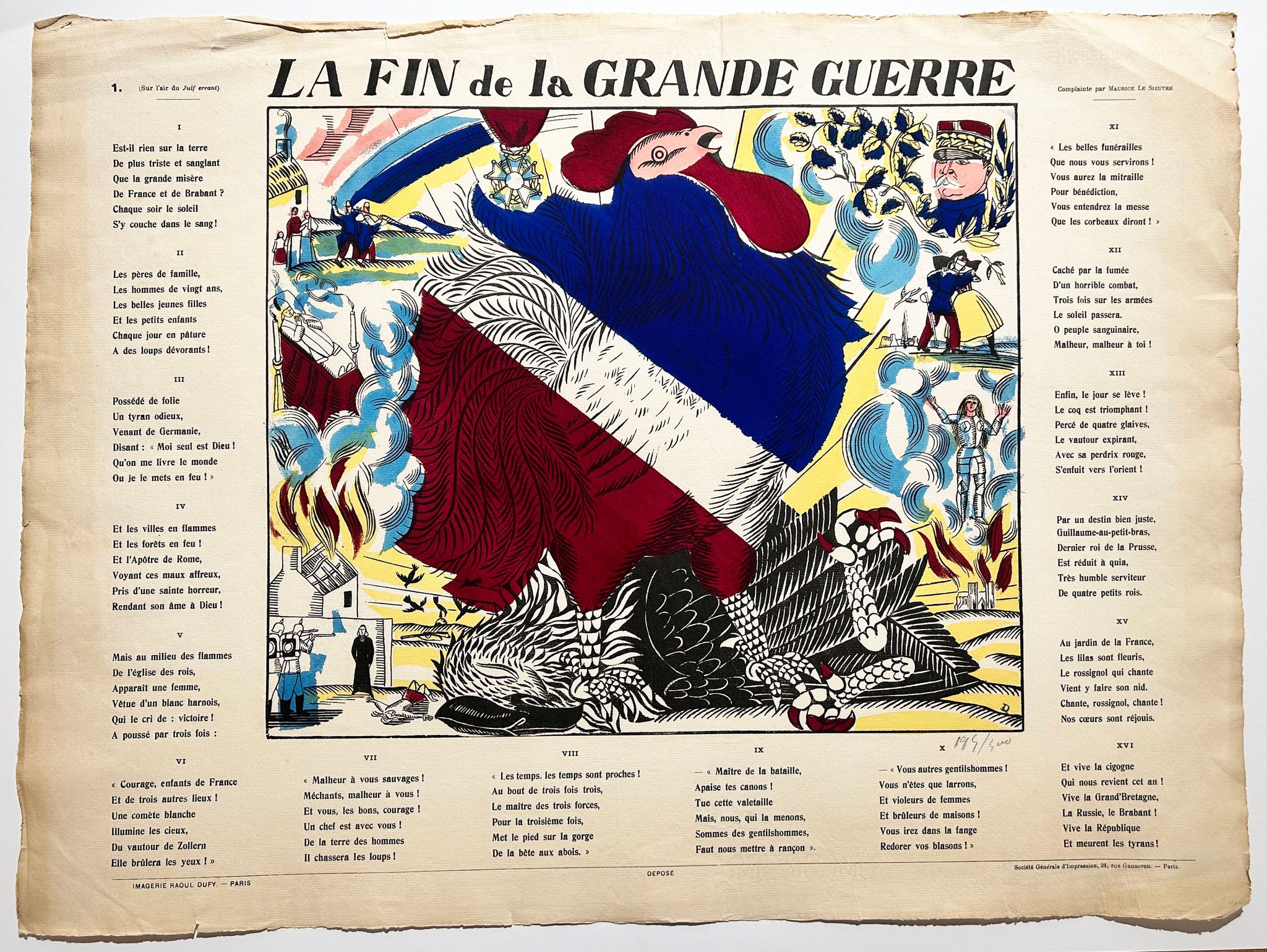 Raoul DUFY La fin de la Grande Guerre. 1915. Bois gravé en couleurs.