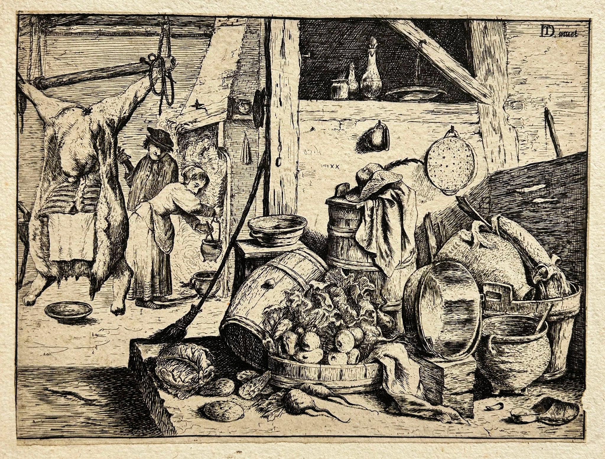 David TENIERS le jeune. La cuisine flamande ou Intérieur de cuisine. Eau-forte.