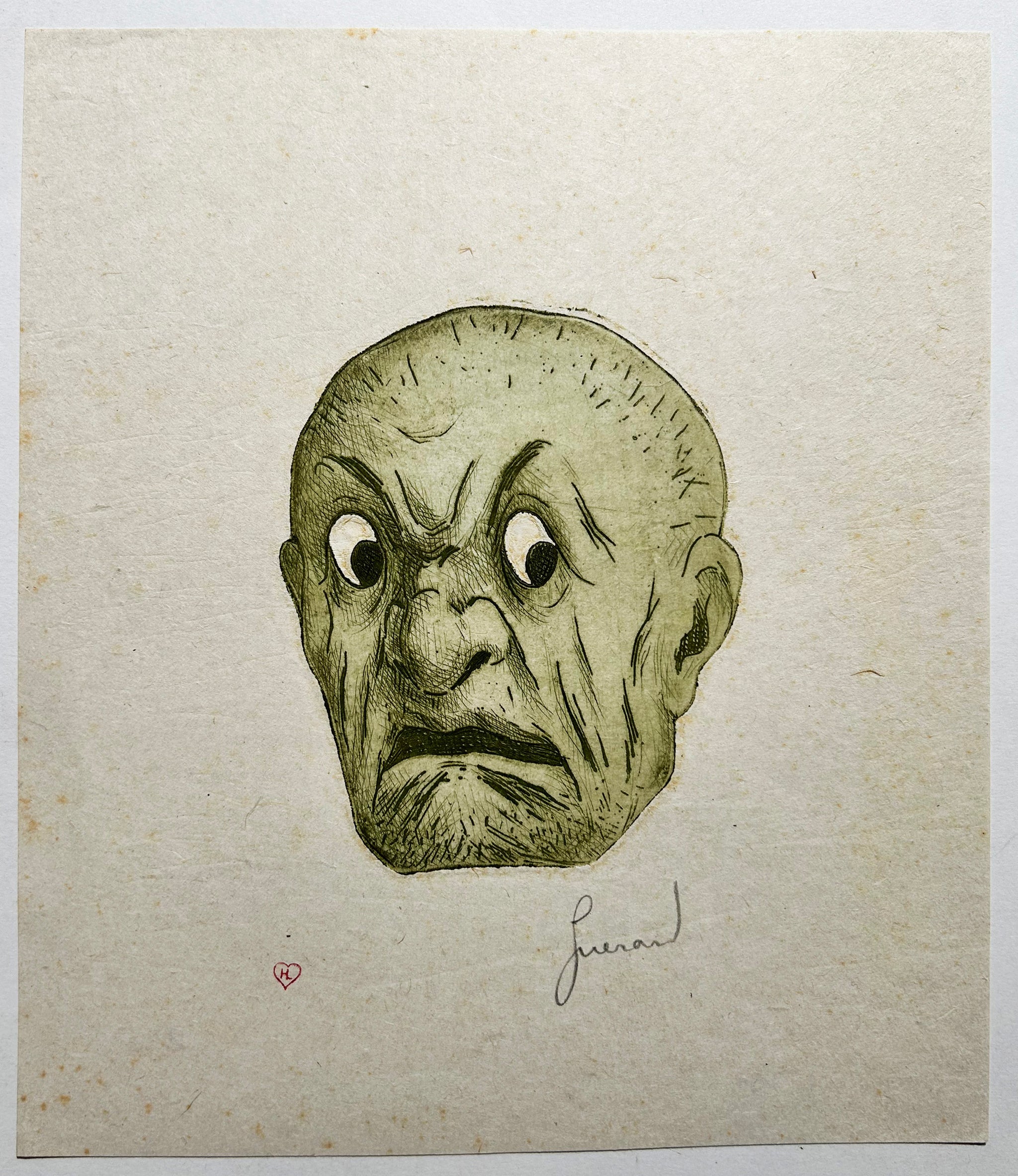 Henri GUERARD Masque japonais, la peur. Avant 1888. Eau-forte originale en couleurs, signée par l'artiste.