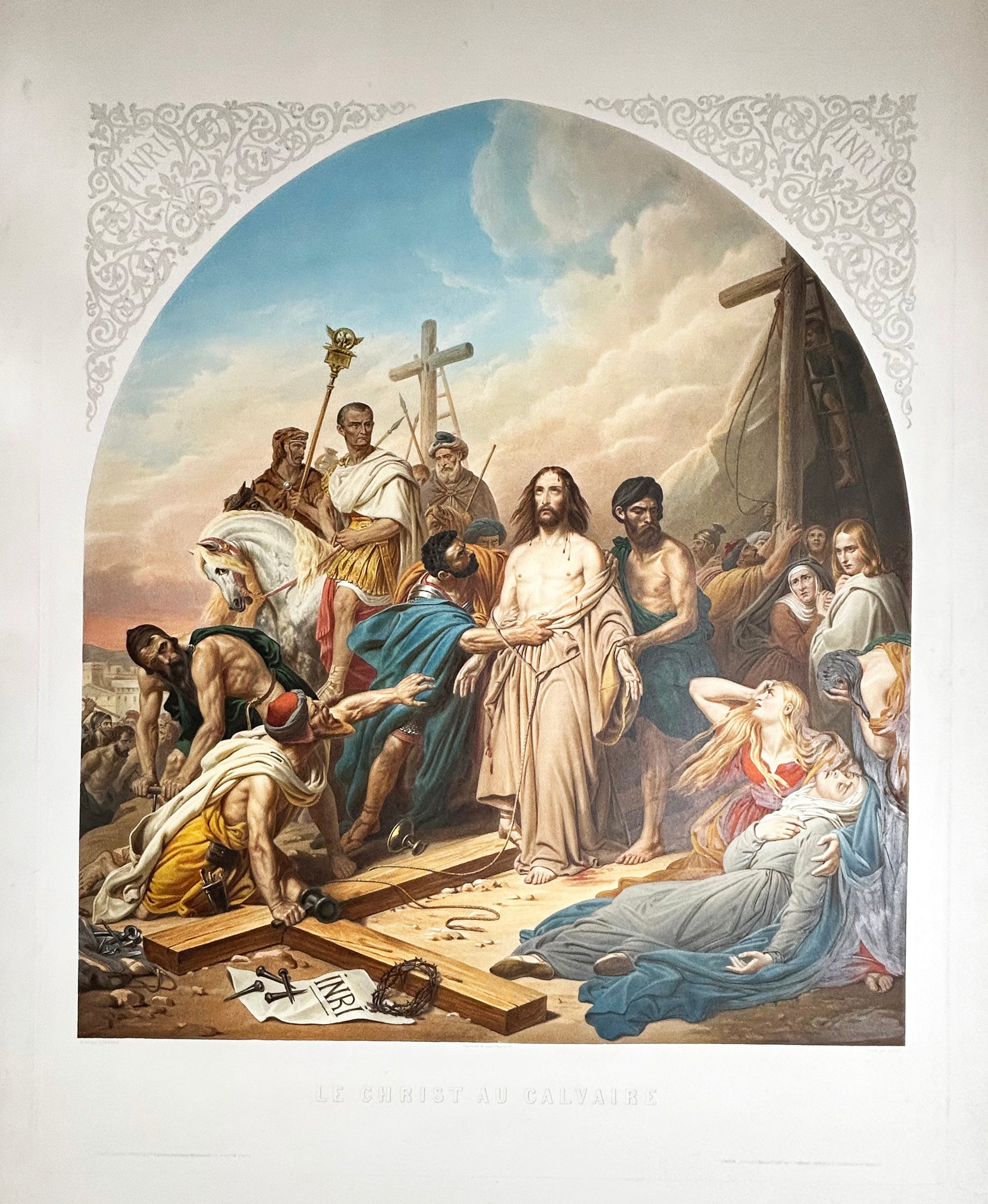 JAZET Le Christ au Calvaire. 1847. Rare et grande gravure en coloris ancien, sur papier vélin.