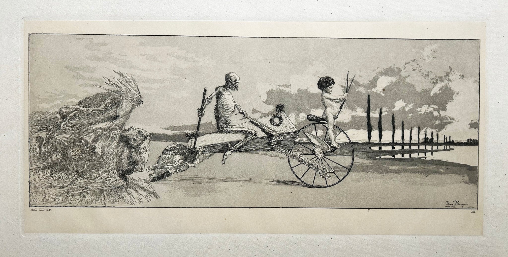 Max KLINGER Amour, mort et au-delà. Gravure originale.