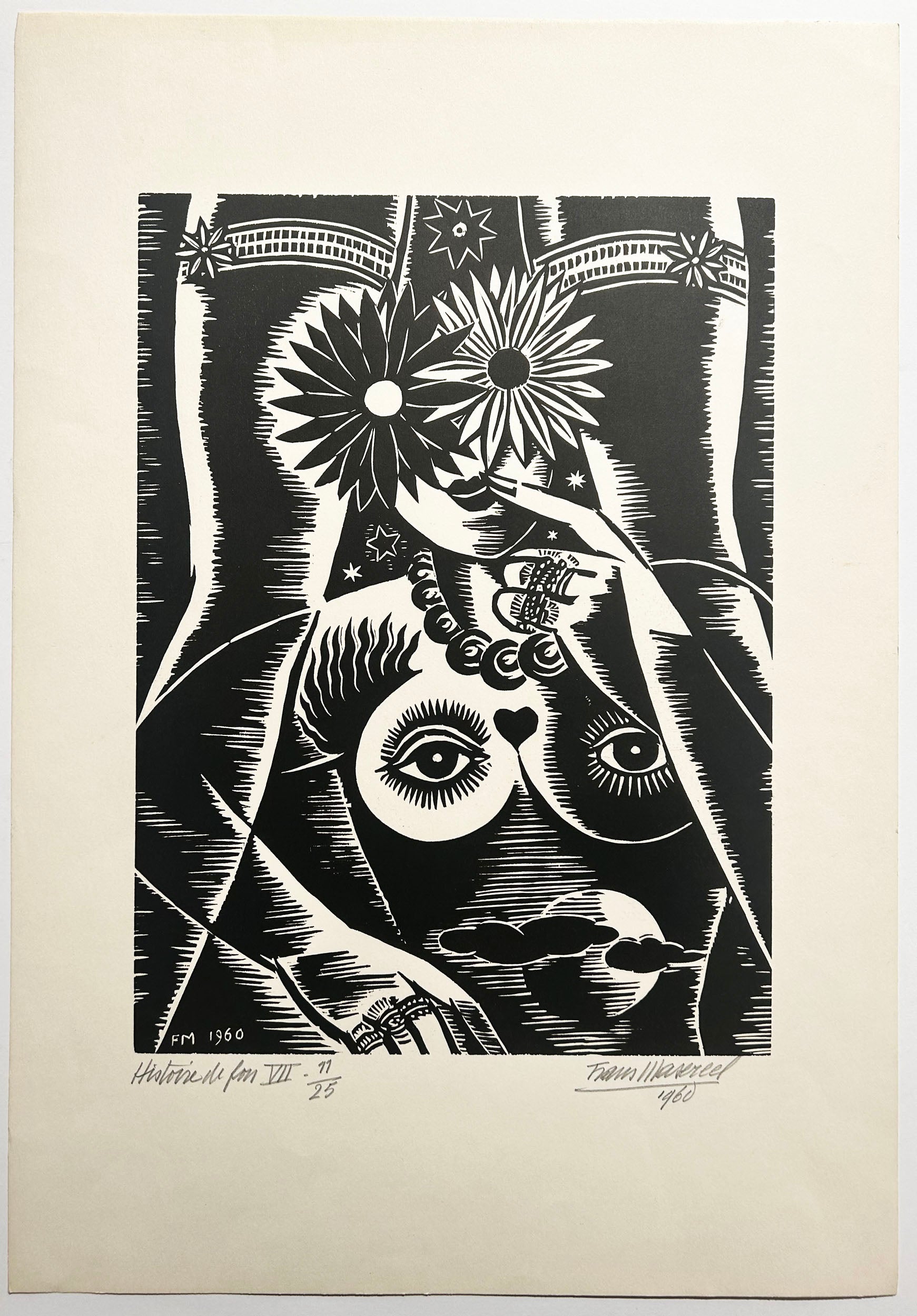 Frans MASEREEL Histoire de fou VII.  1960. Bois gravé, signé par l'artiste.