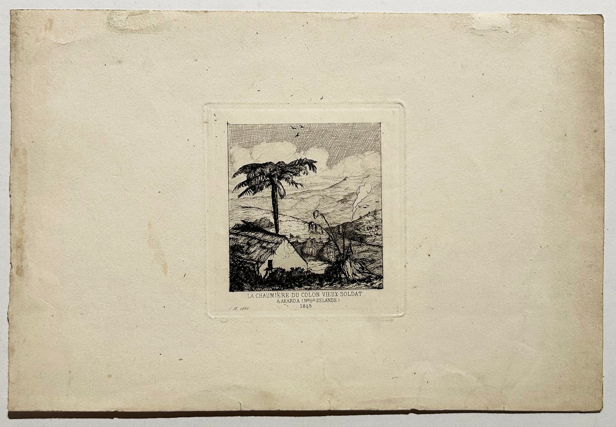 La chaumière du colon Vieux-soldat à Akaroa (Nouvelle Zélande), 1845.  1866.